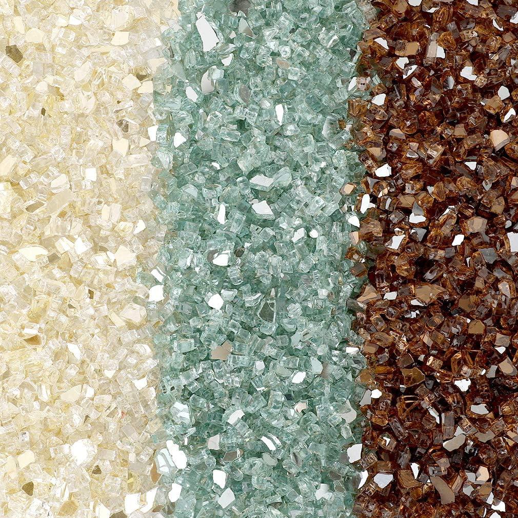 Stanbroil 10-Pound Blended Fire Glass – 1/2 inch Reflective Tempered Gold, Platinum, Copper for Indoor and Outdoor Gas Fire Pits and Fireplaces(Gold  Light Green  Copper)