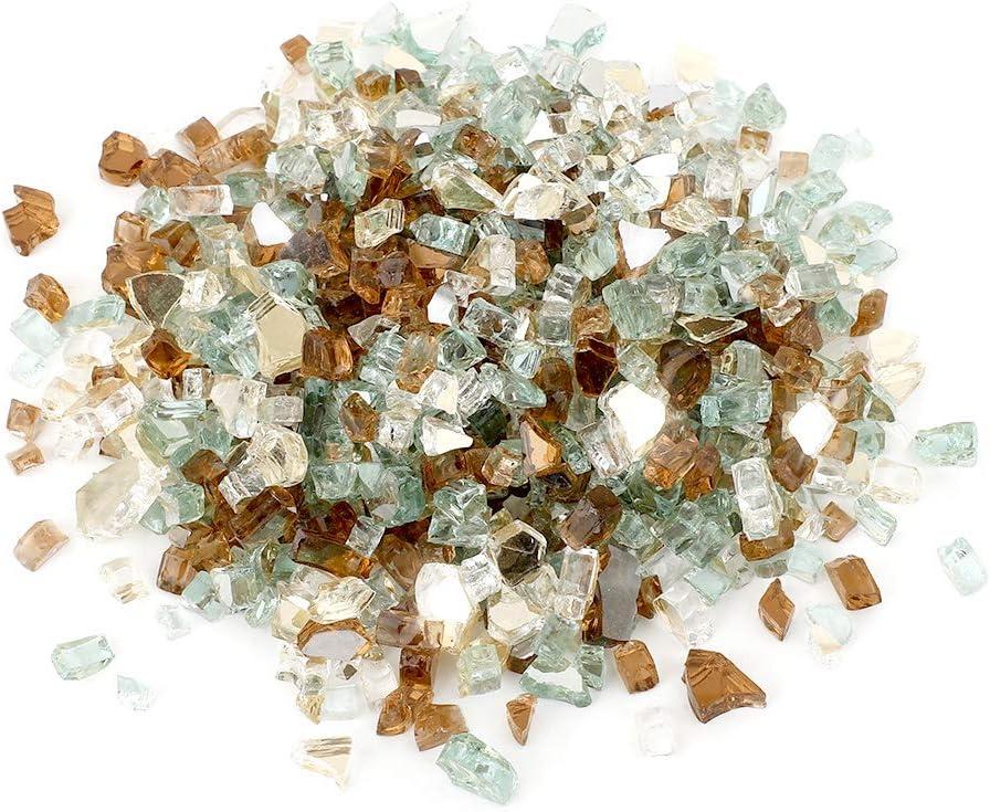 Stanbroil 10-Pound Blended Fire Glass – 1/2 inch Reflective Tempered Gold, Platinum, Copper for Indoor and Outdoor Gas Fire Pits and Fireplaces(Gold  Light Green  Copper)