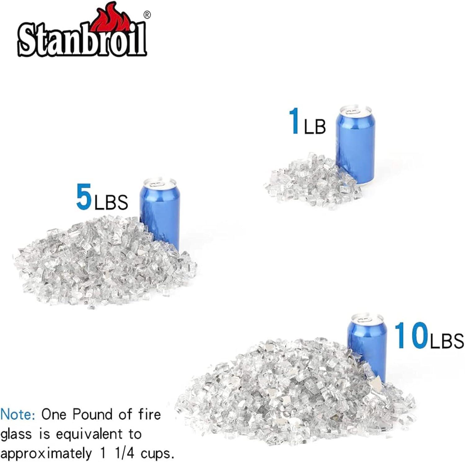 Stanbroil 10-Pound Fire Glass – 1/2 inch Tempered Fire Glass for Fireplace Fire Pit, High Luster Platinum