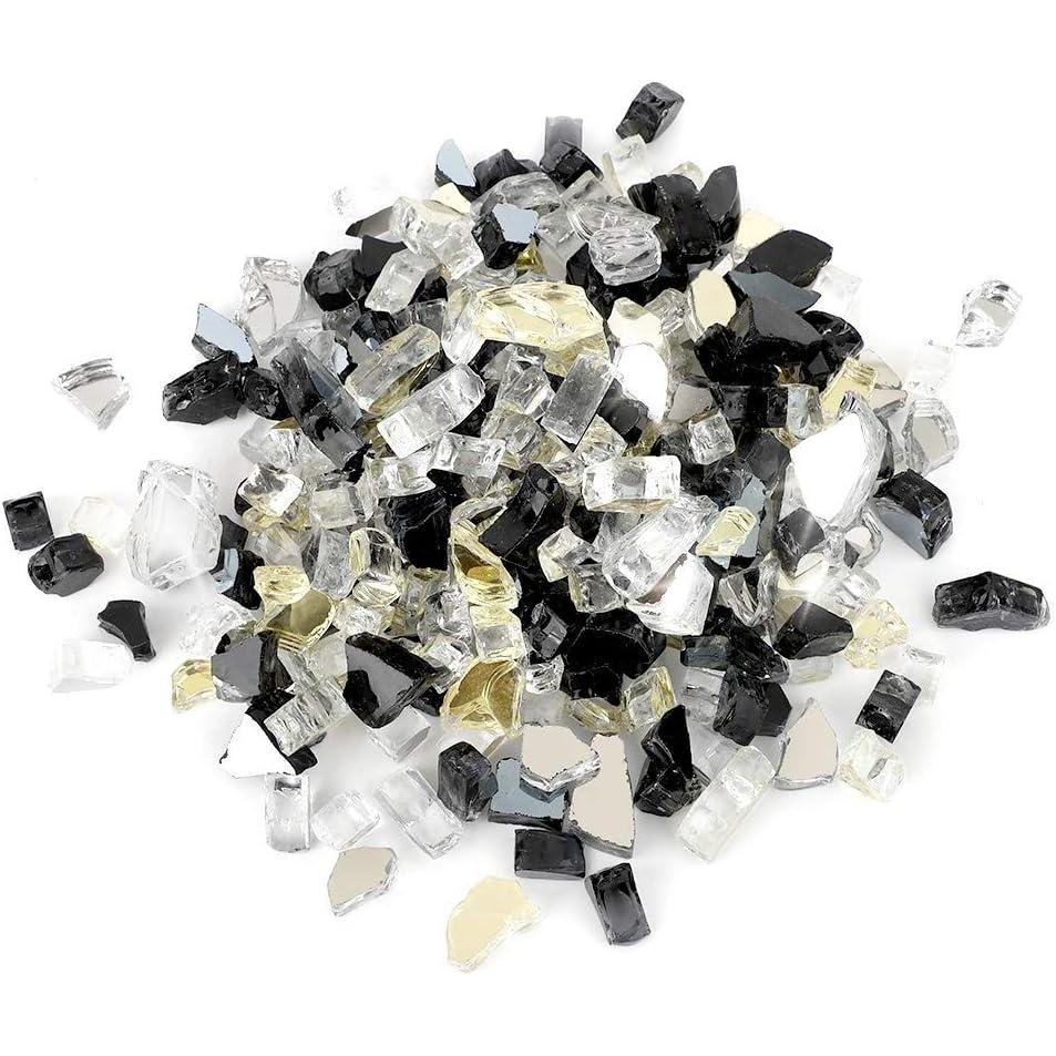Stanbroil 10-Pound Blended Fire Glass – 1/2 inch Reflective Tempered Gold, Platinum, Copper for Indoor and Outdoor Gas Fire Pits and Fireplaces(Onyx Black  Platinum  Gold)