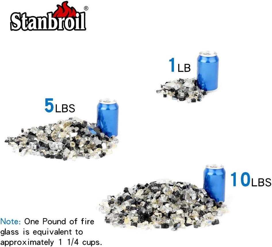 Stanbroil 10-Pound Blended Fire Glass – 1/2 inch Reflective Tempered Gold, Platinum, Copper for Indoor and Outdoor Gas Fire Pits and Fireplaces(Onyx Black  Platinum  Gold)