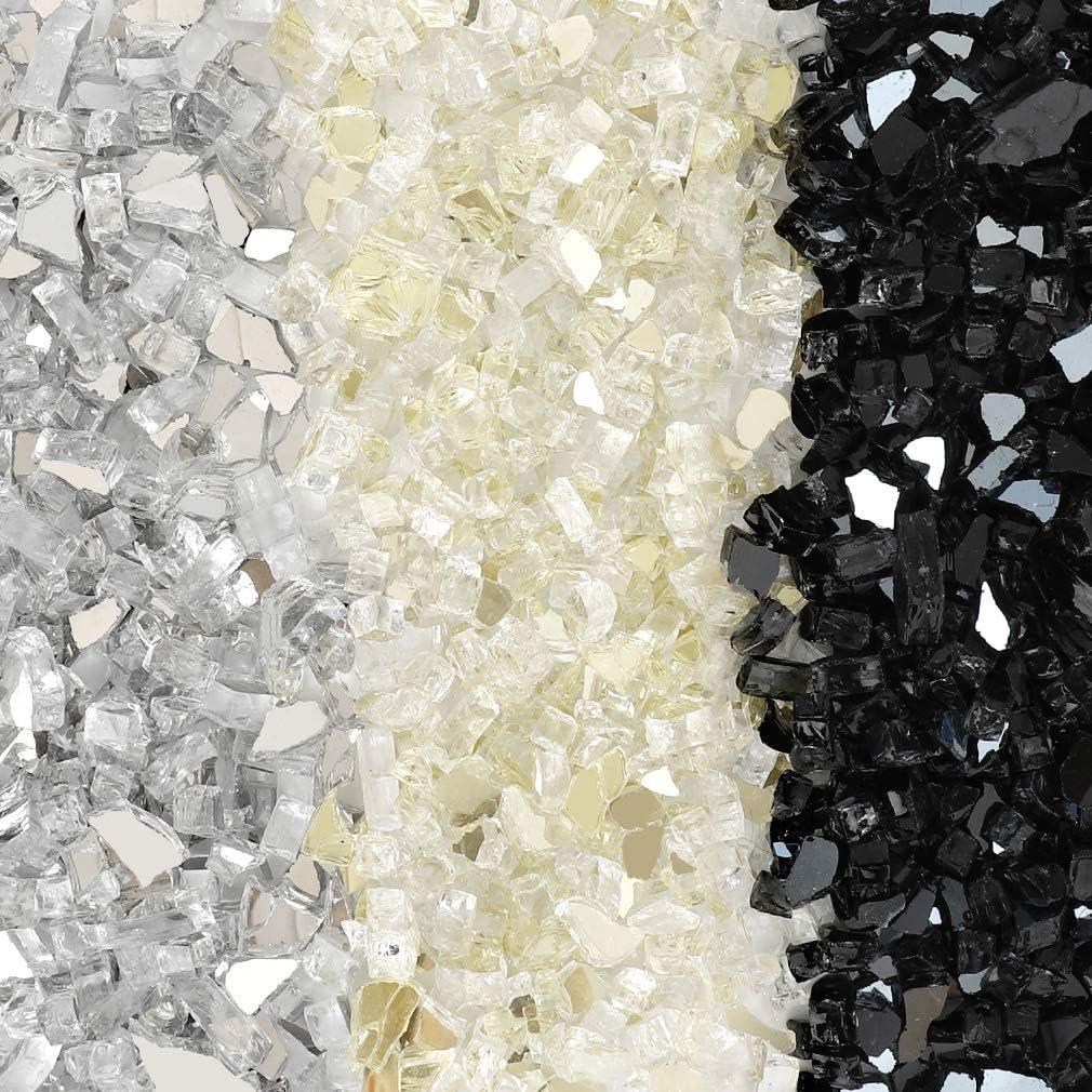 Stanbroil 10-Pound Blended Fire Glass – 1/2 inch Reflective Tempered Gold, Platinum, Copper for Indoor and Outdoor Gas Fire Pits and Fireplaces(Onyx Black  Platinum  Gold)