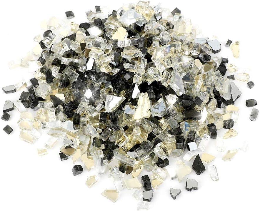Stanbroil 10-Pound Blended Fire Glass – 1/2 inch Reflective Tempered Gold, Platinum, Copper for Indoor and Outdoor Gas Fire Pits and Fireplaces(Onyx Black  Platinum  Gold)