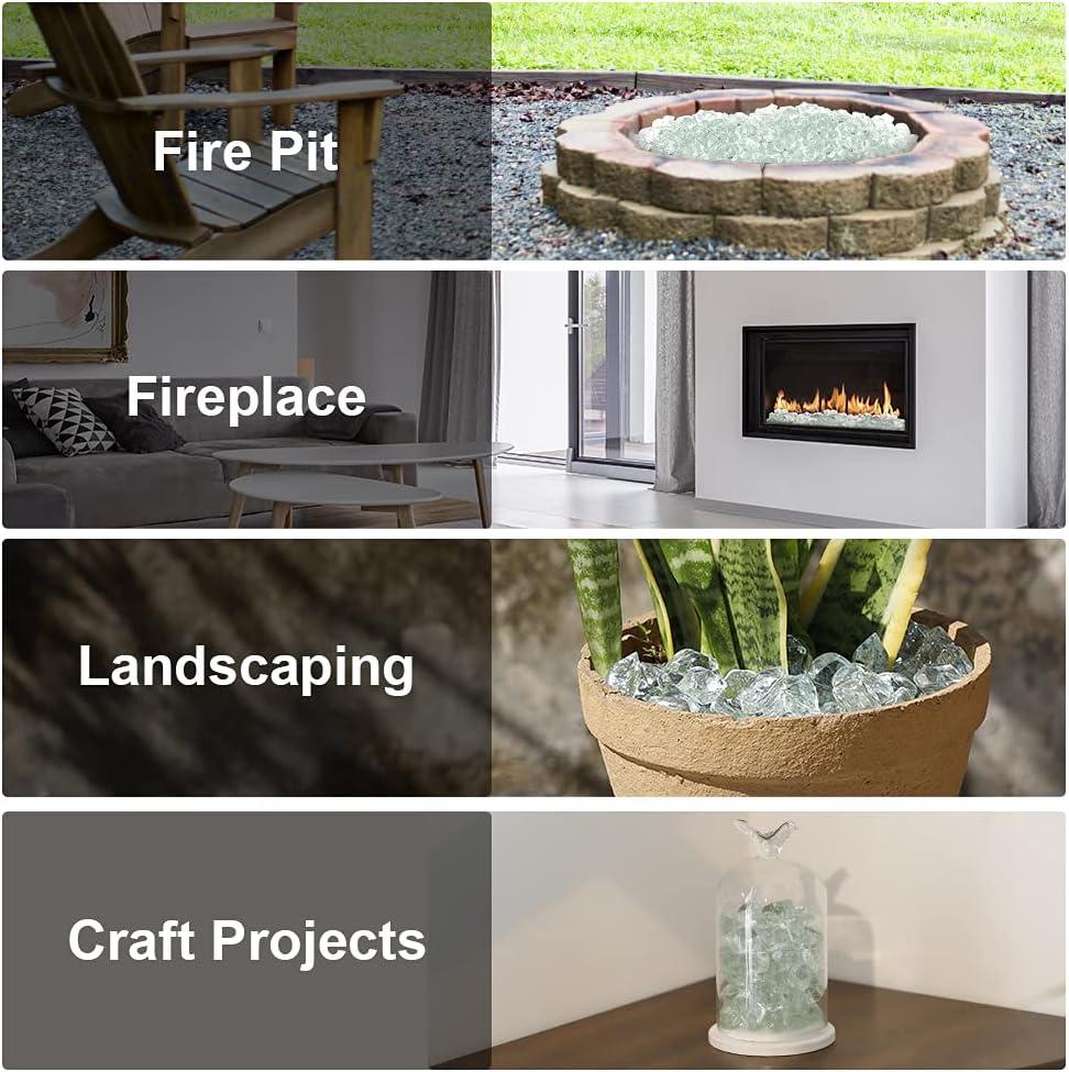 Stanbroil 10-Pound Fire Glass – 1/2 inch Polygon Fire Glass for Fireplace Fire Pit and Landscaping, Amber(Crystal)