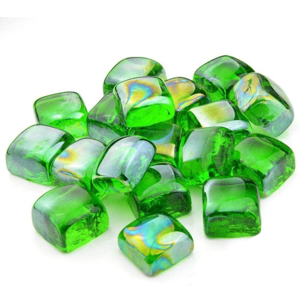 Stanbroil 10-Pound Fire Glass Cubes – 1 inch Fire Glass for Fireplace Fire Pit, Royal Cobalt Blue Reflective(Emerald Green Reflective)
