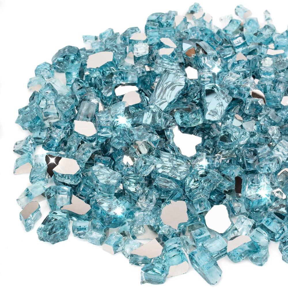 Stanbroil 10-Pound Fire Glass – 1/4 inch Reflective Tempered Fire Glass for Fireplace Fire Pit, Copper Reflective Fireglass(Aqua Blue Reflective)