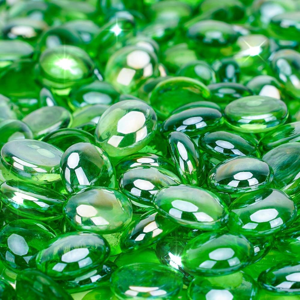 Stanbroil 10-Pound Fire Glass Beads – 1/2 inch Luster Fire Glass Drops for Fireplace Fire Pit | Gas Log Sets | Landscaping | Fish Tank, Amber Luster(Emerald Green Luster)