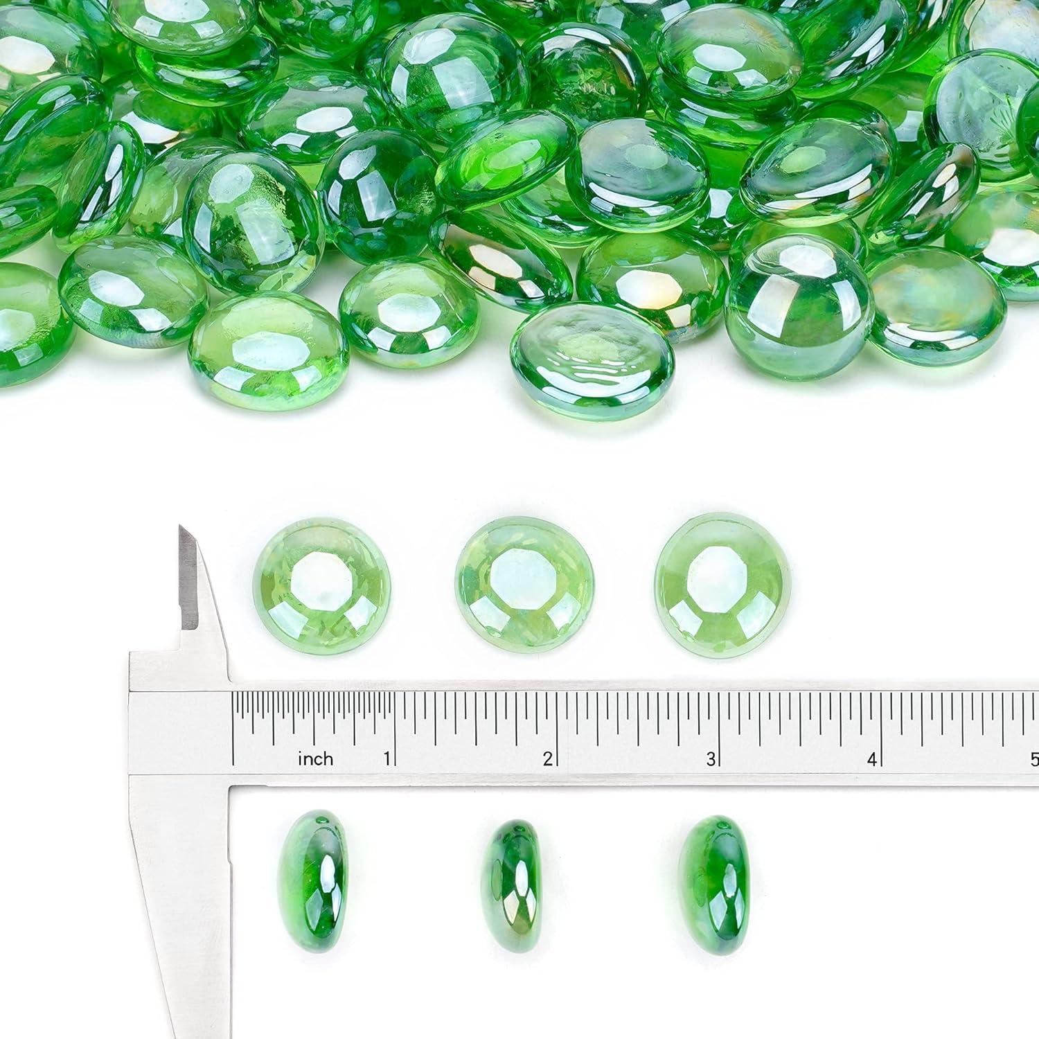Stanbroil 10-Pound Fire Glass Beads – 1/2 inch Luster Fire Glass Drops for Fireplace Fire Pit | Gas Log Sets | Landscaping | Fish Tank, Amber Luster(Emerald Green Luster)