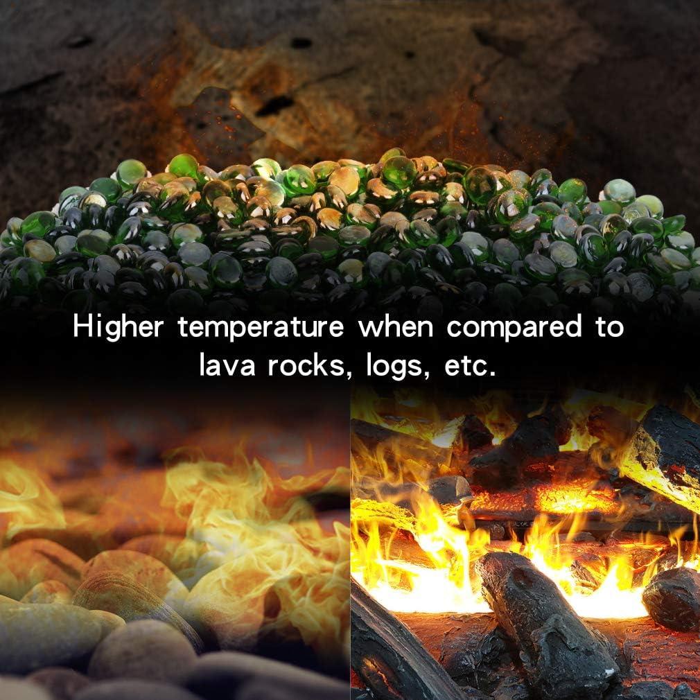 Stanbroil 10-Pound Fire Glass Beads – 1/2 inch Luster Fire Glass Drops for Fireplace Fire Pit | Gas Log Sets | Landscaping | Fish Tank, Amber Luster(Emerald Green Luster)