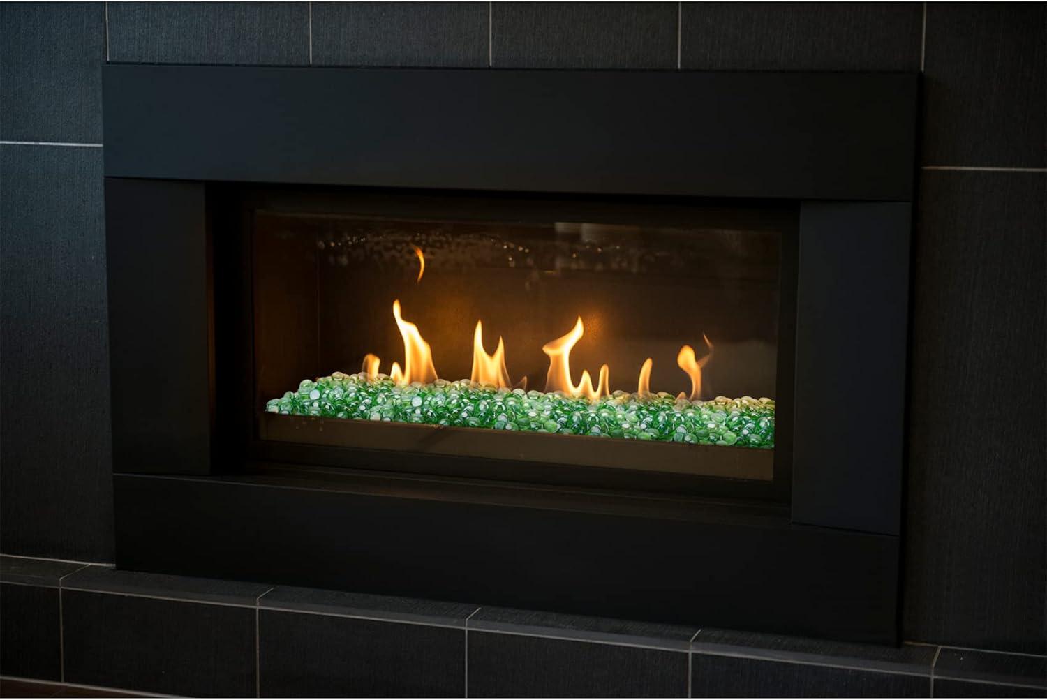 Stanbroil 10-Pound Fire Glass Beads – 1/2 inch Luster Fire Glass Drops for Fireplace Fire Pit | Gas Log Sets | Landscaping | Fish Tank, Amber Luster(Emerald Green Luster)