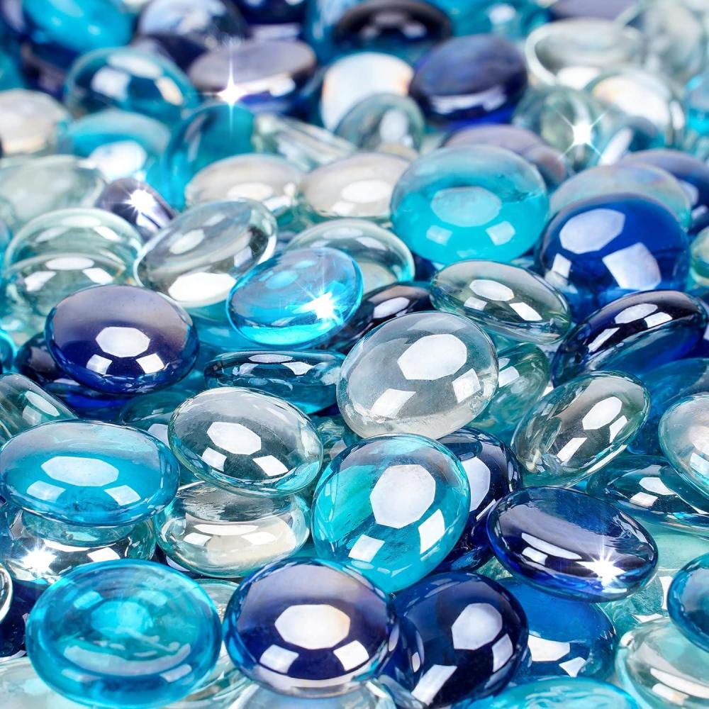 Stanbroil 10-Pound Blended Fire Glass Beads – 1/2 inch Fire Glass Drops Blended Caribbean Blue, Crystal Ice, Caramel Luster for Indoor and Outdoor Gas Fire Pits and Fireplaces(Cobalt Blue  Crystal Ice  Caribbean Blue)