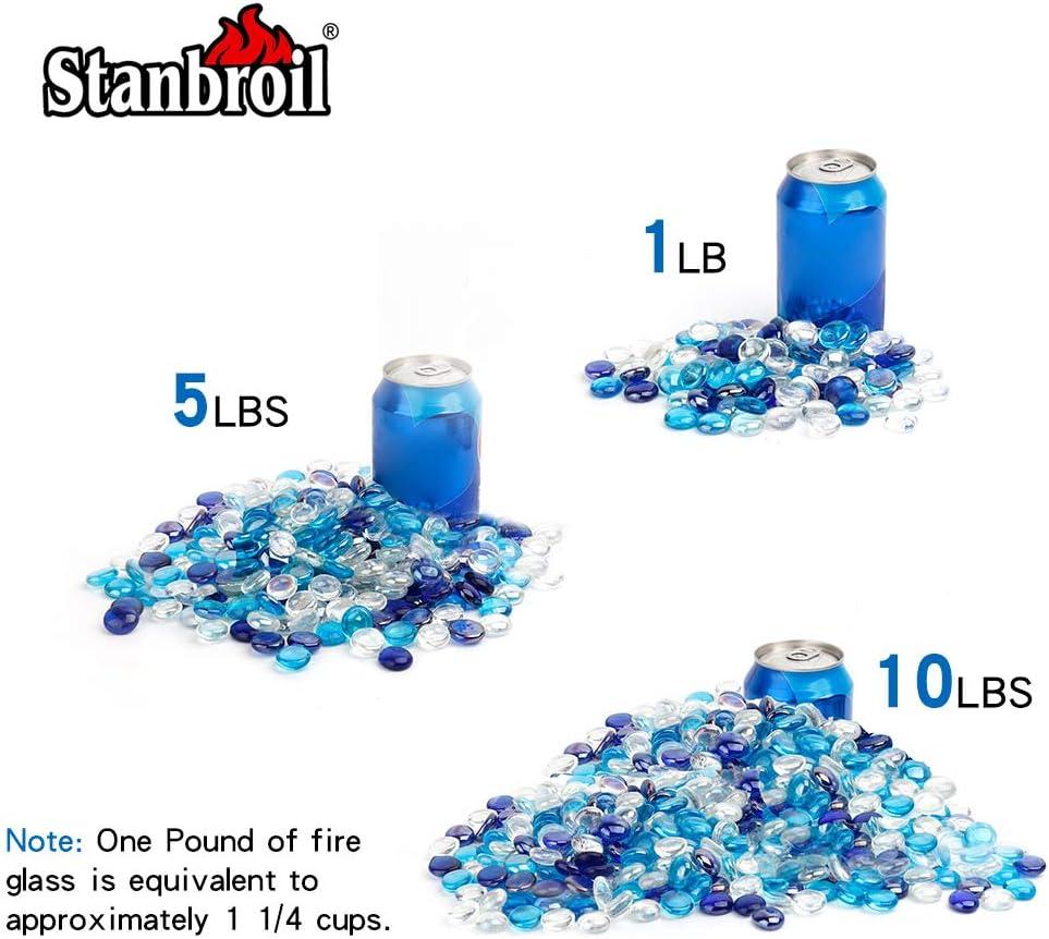 Stanbroil 10-Pound Blended Fire Glass Beads – 1/2 inch Fire Glass Drops Blended Caribbean Blue, Crystal Ice, Caramel Luster for Indoor and Outdoor Gas Fire Pits and Fireplaces(Cobalt Blue  Crystal Ice  Caribbean Blue)