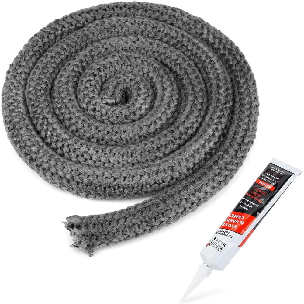 Stanbroil Graphite Impregnated Fiberglass Flat Rope Seal and High Temperature Cement Gasket Kit Replacement for Wood Stoves – 5/8″ x 1/8″ x 84″(1″ x 84″ Rope)