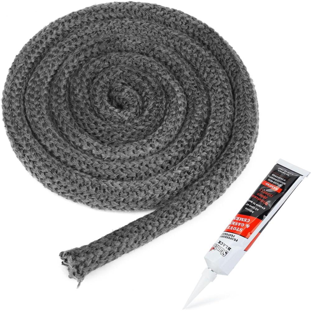 Stanbroil Graphite Impregnated Fiberglass Flat Rope Seal and High Temperature Cement Gasket Kit Replacement for Wood Stoves – 5/8″ x 1/8″ x 84″(7/8″ x 84″ Rope)