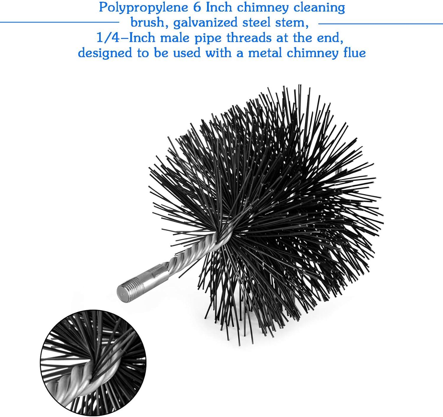 Stanbroil 6 Inch Round Chimney Cleaning Brush with 1/4″ NPT Fitting for Insulated Chimneys, Stainless Steel or Metal Stove Pipes- Works with Most Chimney Rod Sets(Polypropylene)