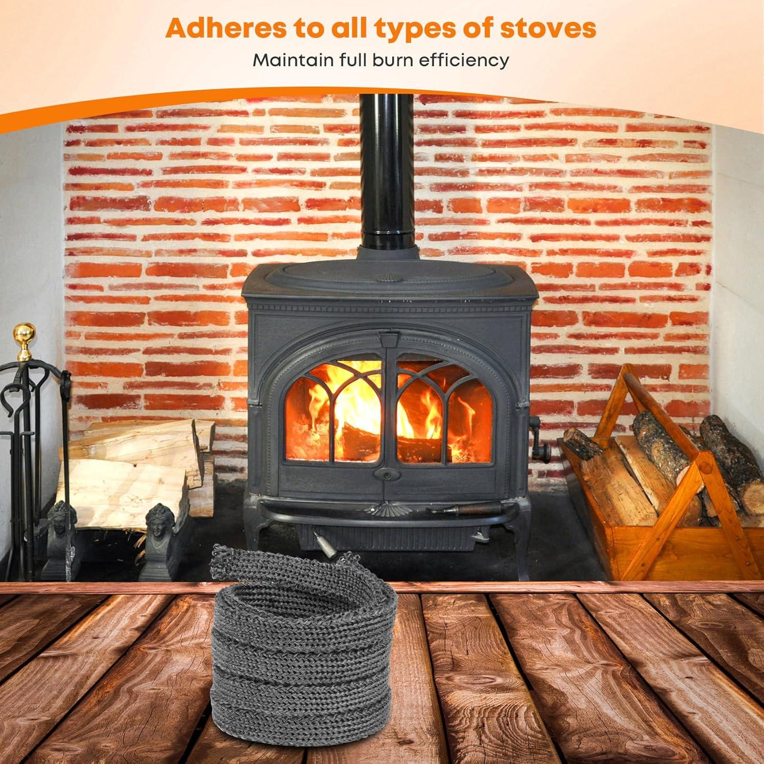 Stanbroil Wood Stove Gasket, 1/4″ x 84″ Graphite Impregnated Fiberglass Rope Seal and High-Temperature Cement Gasket Replacement for Wood Stoves Door(5/8″ x 1/8″ x 84″ Flat Rope)