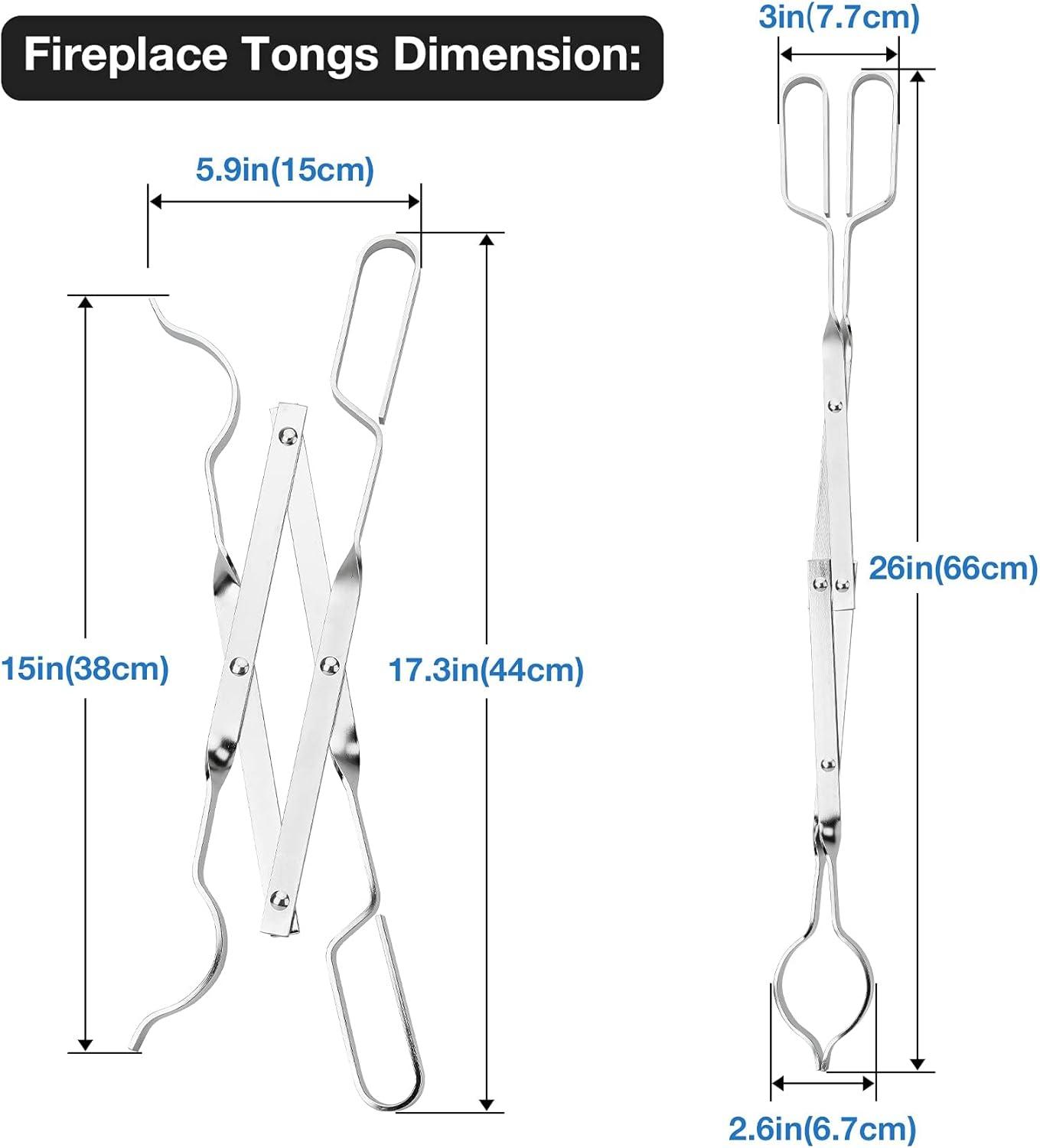 Stanbroil Outdoor Campfire Fireplace Tongs, 26″ Long, Log Grabber, Black(Stainless Steel)