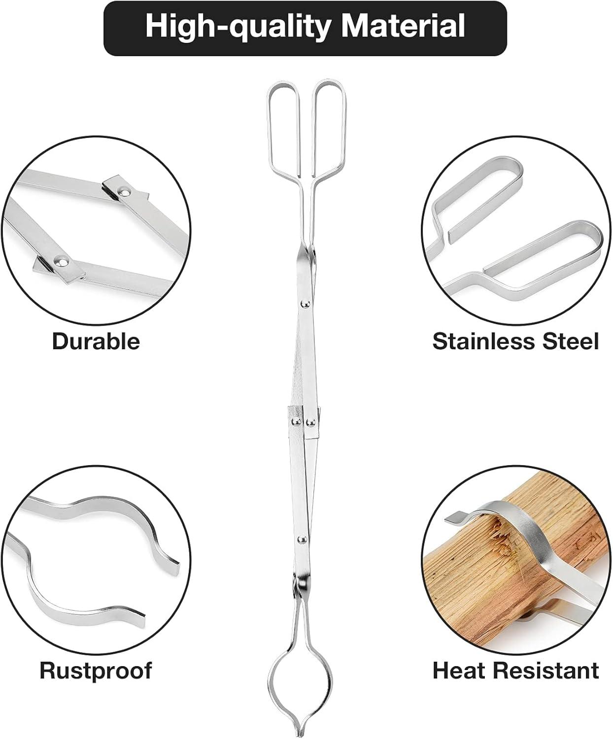 Stanbroil Outdoor Campfire Fireplace Tongs, 26″ Long, Log Grabber, Black(Stainless Steel)