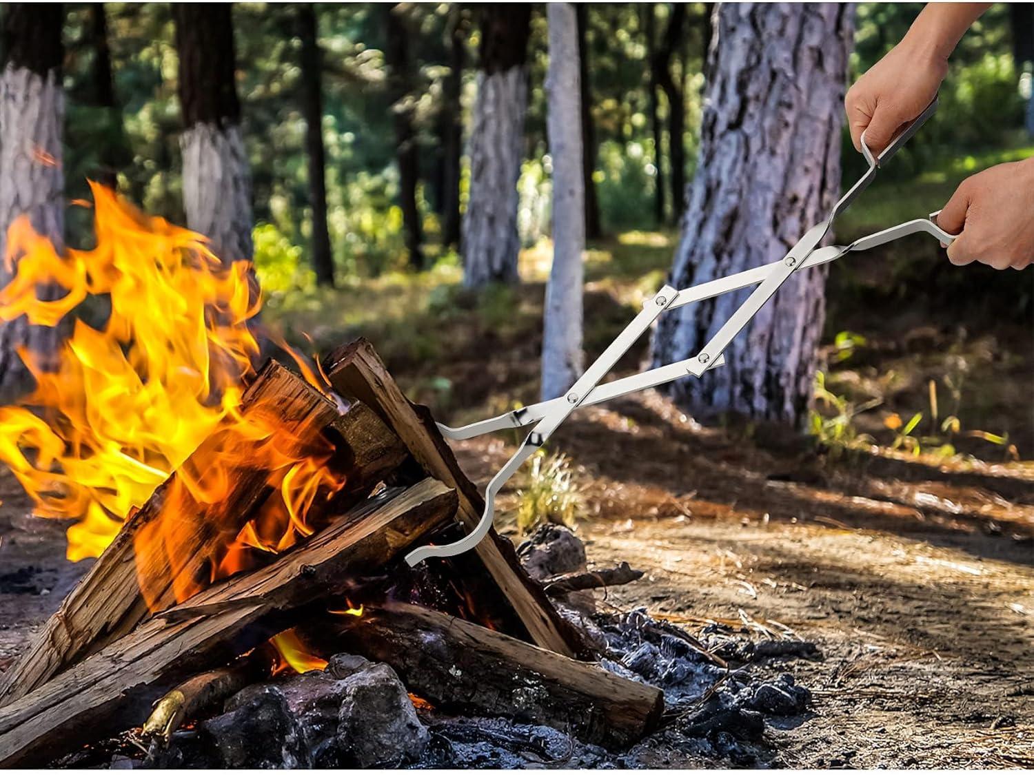 Stanbroil Outdoor Campfire Fireplace Tongs, 26″ Long, Log Grabber, Black(Stainless Steel)