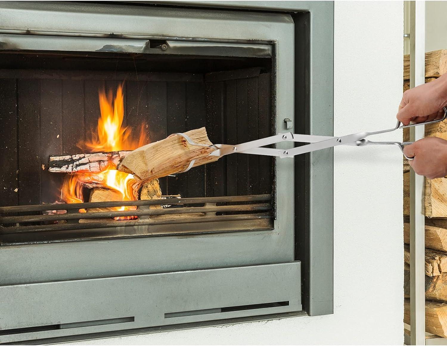 Stanbroil Outdoor Campfire Fireplace Tongs, 26″ Long, Log Grabber, Black(Stainless Steel)
