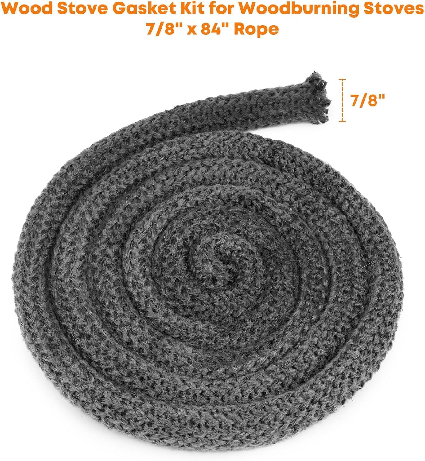 Stanbroil Wood Stove Gasket, 1/4″ x 84″ Graphite Impregnated Fiberglass Rope Seal and High-Temperature Cement Gasket Replacement for Wood Stoves Door(7/8″ x 84″ Rope)