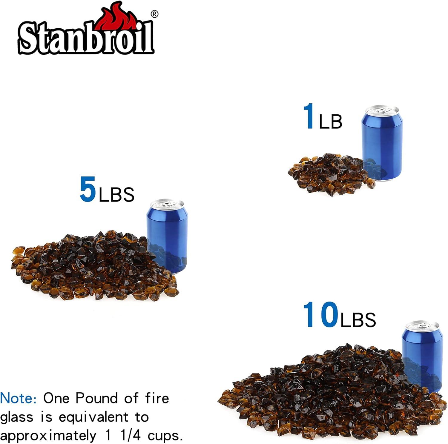 Stanbroil 10-Pound Fire Glass – 1/2 inch Polygon Fire Glass for Fireplace Fire Pit and Landscaping, Crystal(Amber)