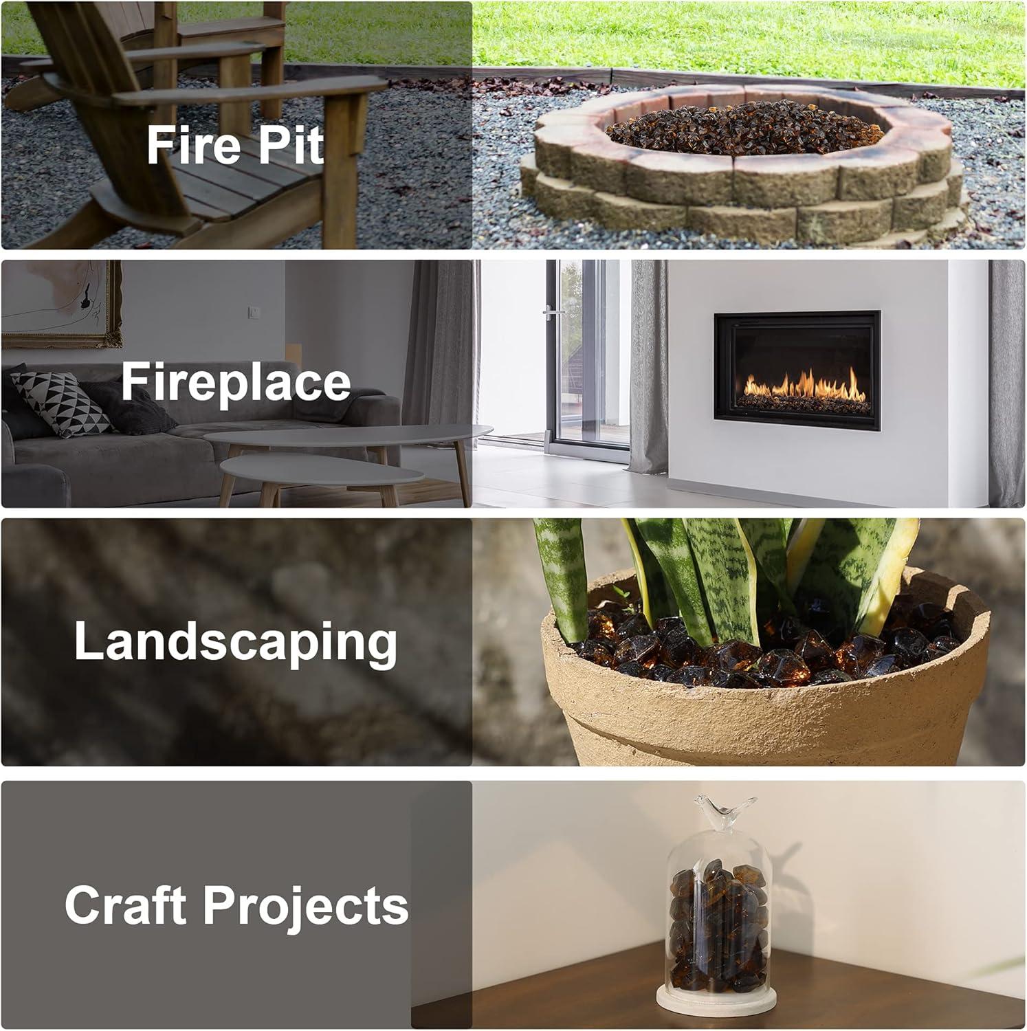 Stanbroil 10-Pound Fire Glass – 1/2 inch Polygon Fire Glass for Fireplace Fire Pit and Landscaping, Crystal(Amber)