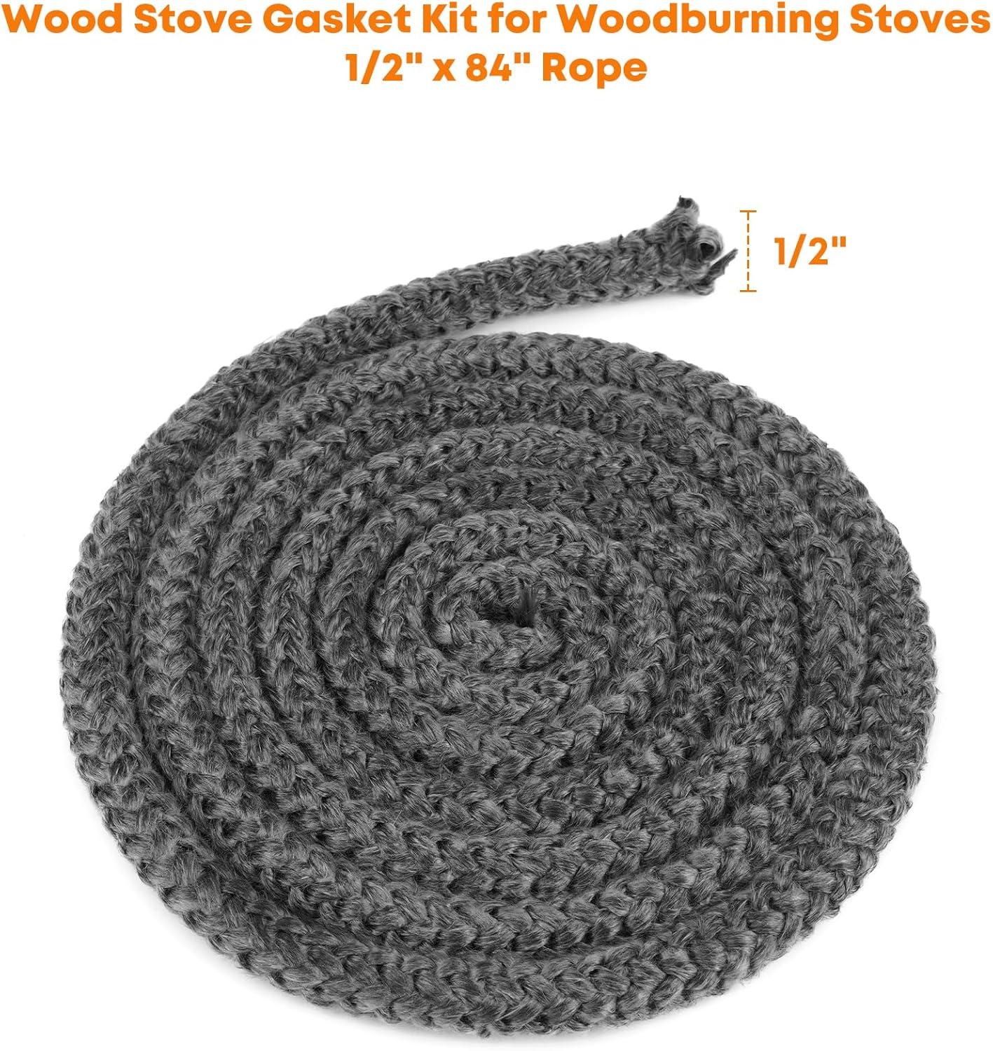 Stanbroil Graphite Impregnated Fiberglass Flat Rope Seal and High Temperature Cement Gasket Kit Replacement for Wood Stoves – 5/8″ x 1/8″ x 84″(1/2″ x 84″ Rope)
