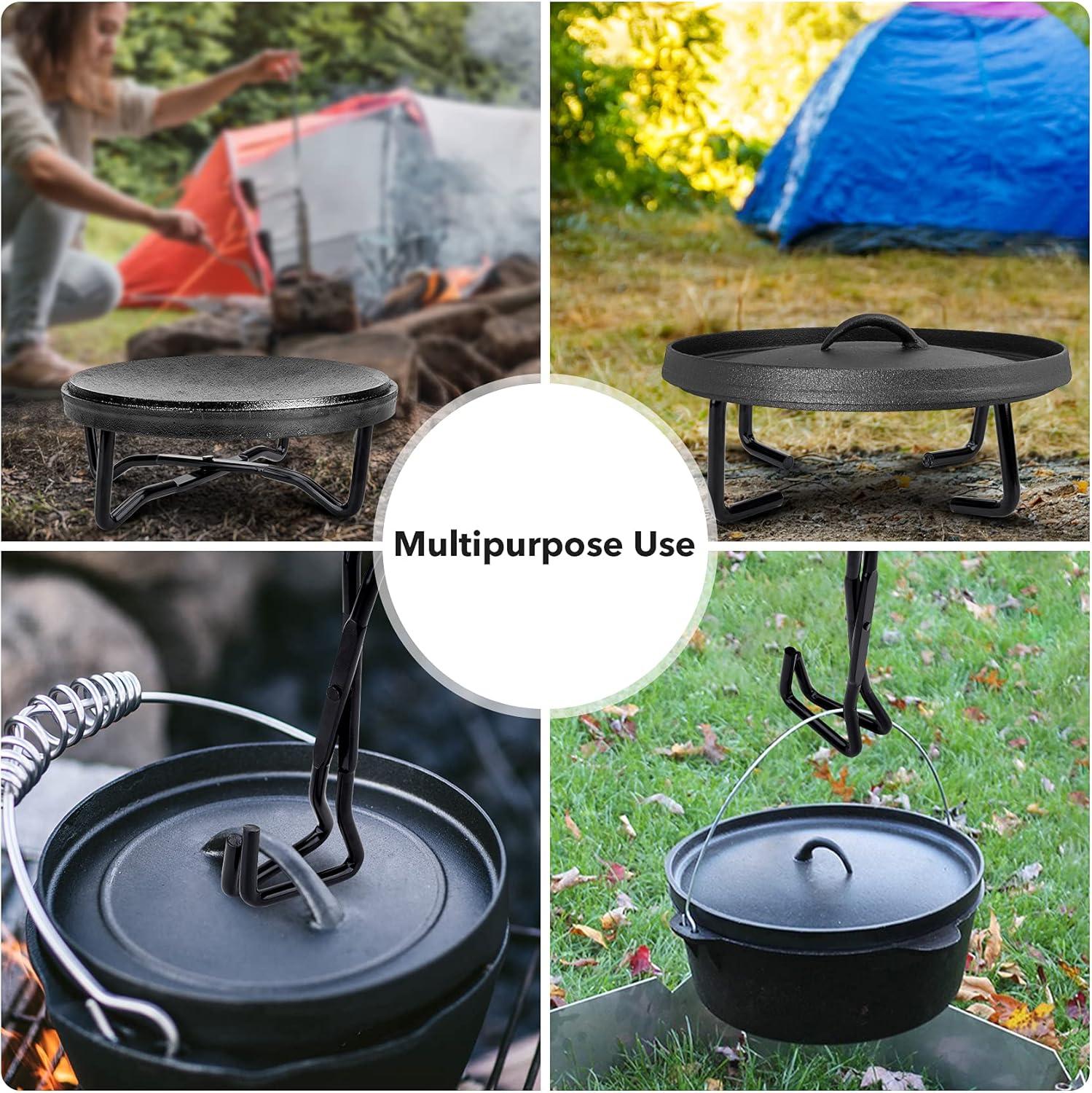 Stanbroil 8″ Cast Iron Folding Dutch Oven Lid Stand for Campfire Cooking, 4-in-1 Folding Pot Stand Camp Dutch Oven Tool