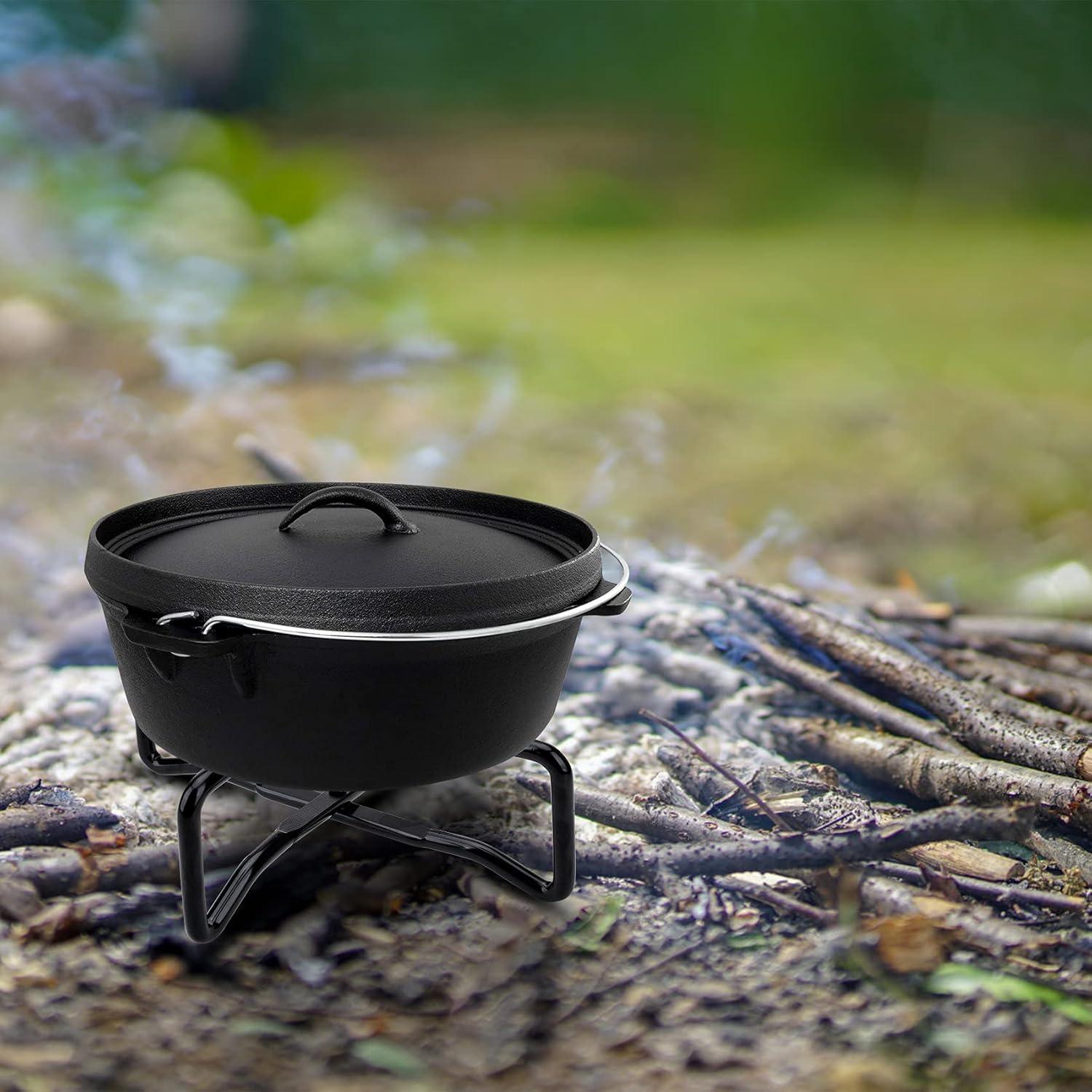 Stanbroil 8″ Cast Iron Folding Dutch Oven Lid Stand for Campfire Cooking, 4-in-1 Folding Pot Stand Camp Dutch Oven Tool