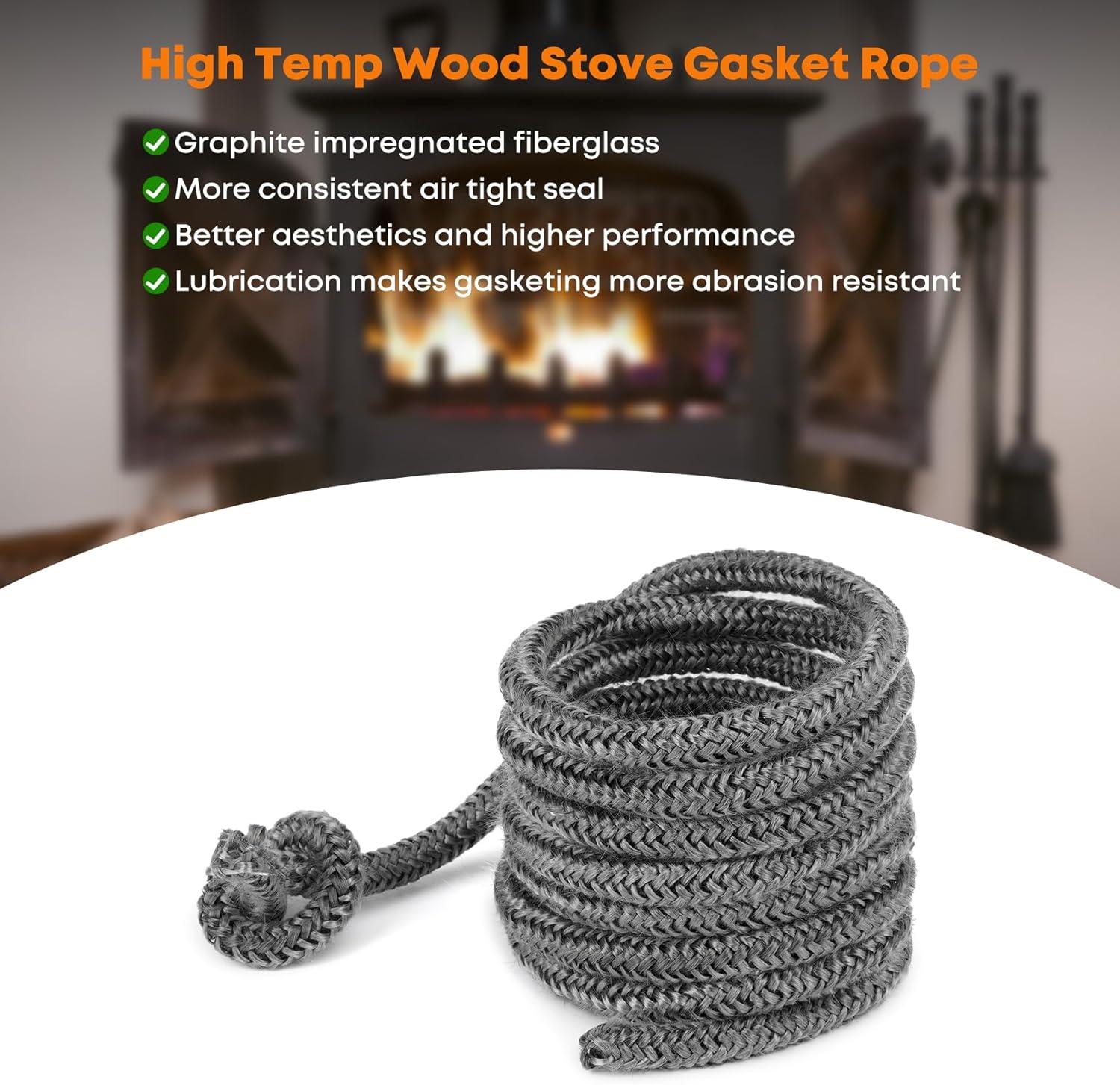 Stanbroil Wood Stove Gasket, 1/4″ x 84″ Graphite Impregnated Fiberglass Rope Seal and High-Temperature Cement Gasket Replacement for Wood Stoves Door(1/4″ x 84″ Rope)