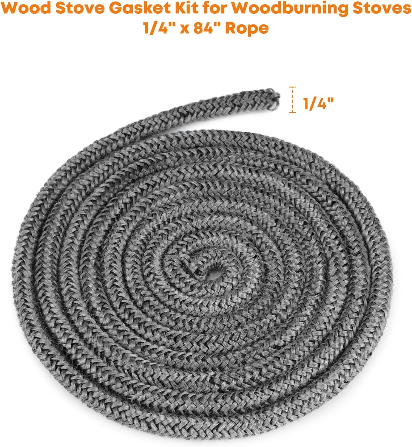 Stanbroil Wood Stove Gasket, 1/4″ x 84″ Graphite Impregnated Fiberglass Rope Seal and High-Temperature Cement Gasket Replacement for Wood Stoves Door(1/4″ x 84″ Rope)