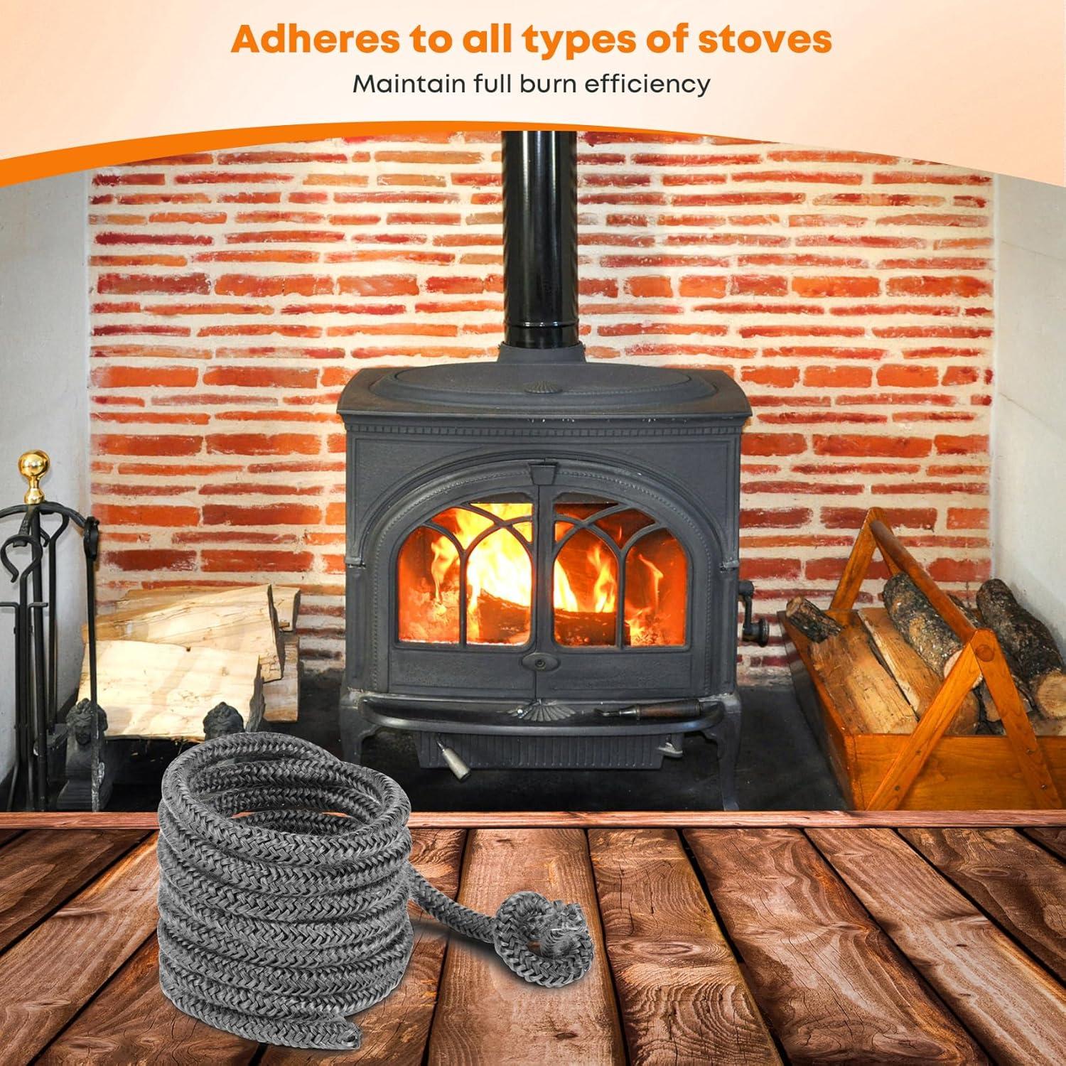 Stanbroil Wood Stove Gasket, 1/4″ x 84″ Graphite Impregnated Fiberglass Rope Seal and High-Temperature Cement Gasket Replacement for Wood Stoves Door(1/4″ x 84″ Rope)