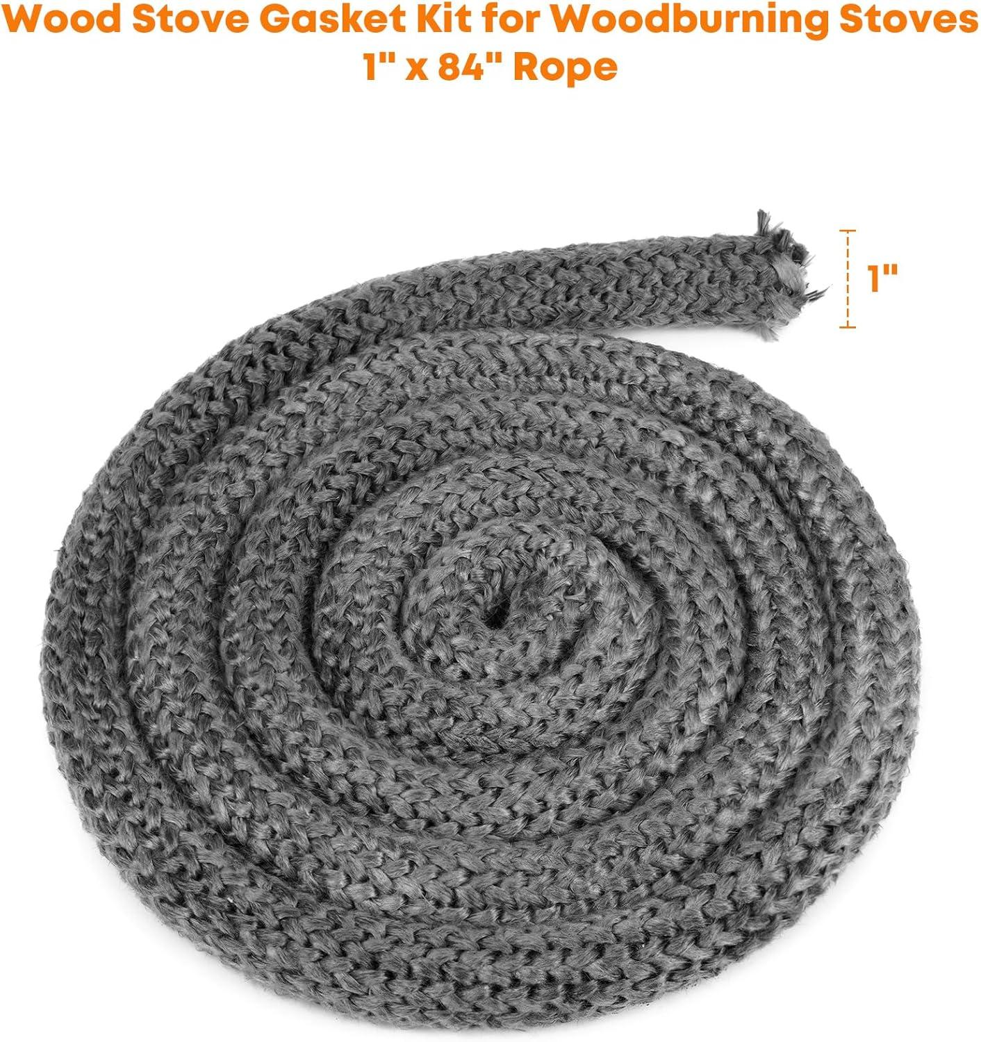Stanbroil Wood Stove Gasket, 1/4″ x 84″ Graphite Impregnated Fiberglass Rope Seal and High-Temperature Cement Gasket Replacement for Wood Stoves Door(1″ x 84″ Rope)