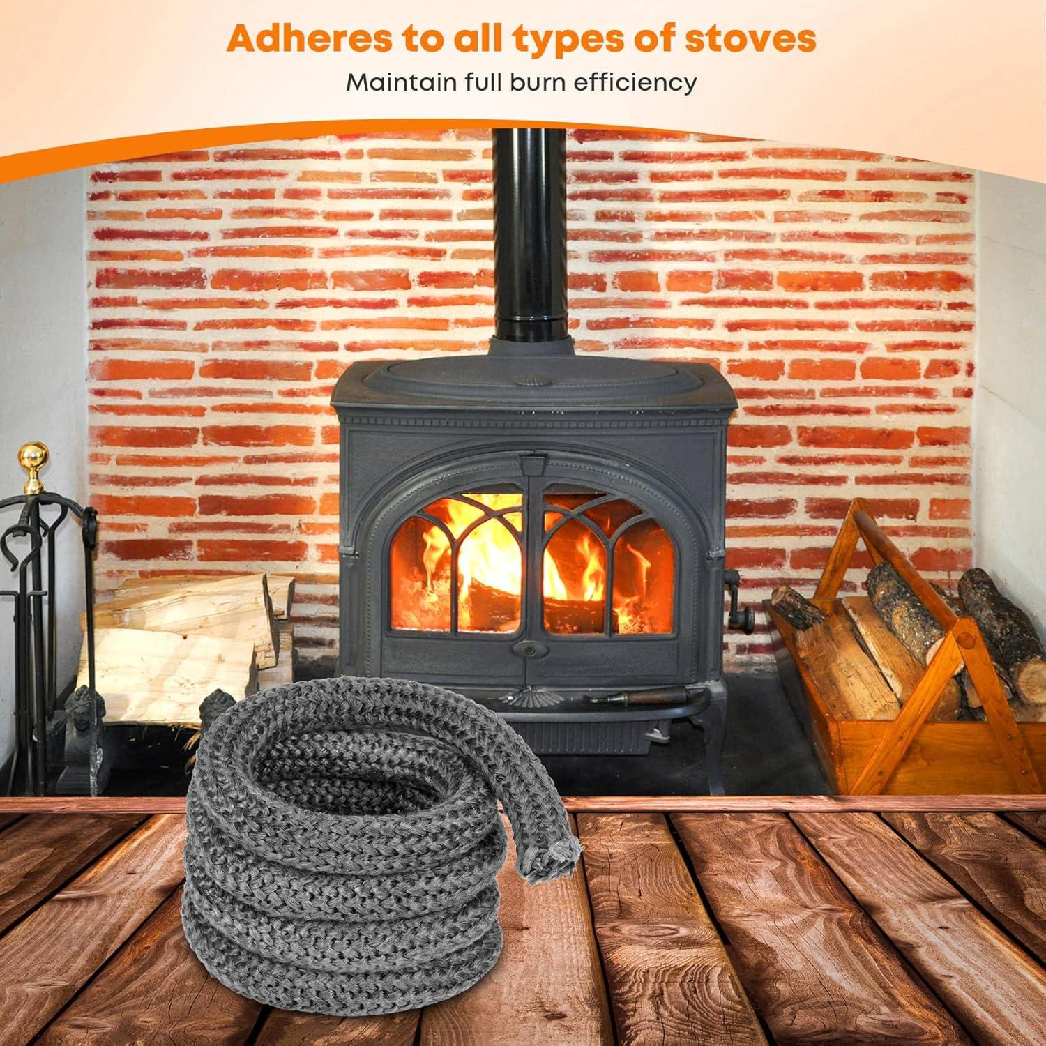 Stanbroil Wood Stove Gasket, 1/4″ x 84″ Graphite Impregnated Fiberglass Rope Seal and High-Temperature Cement Gasket Replacement for Wood Stoves Door(1″ x 84″ Rope)