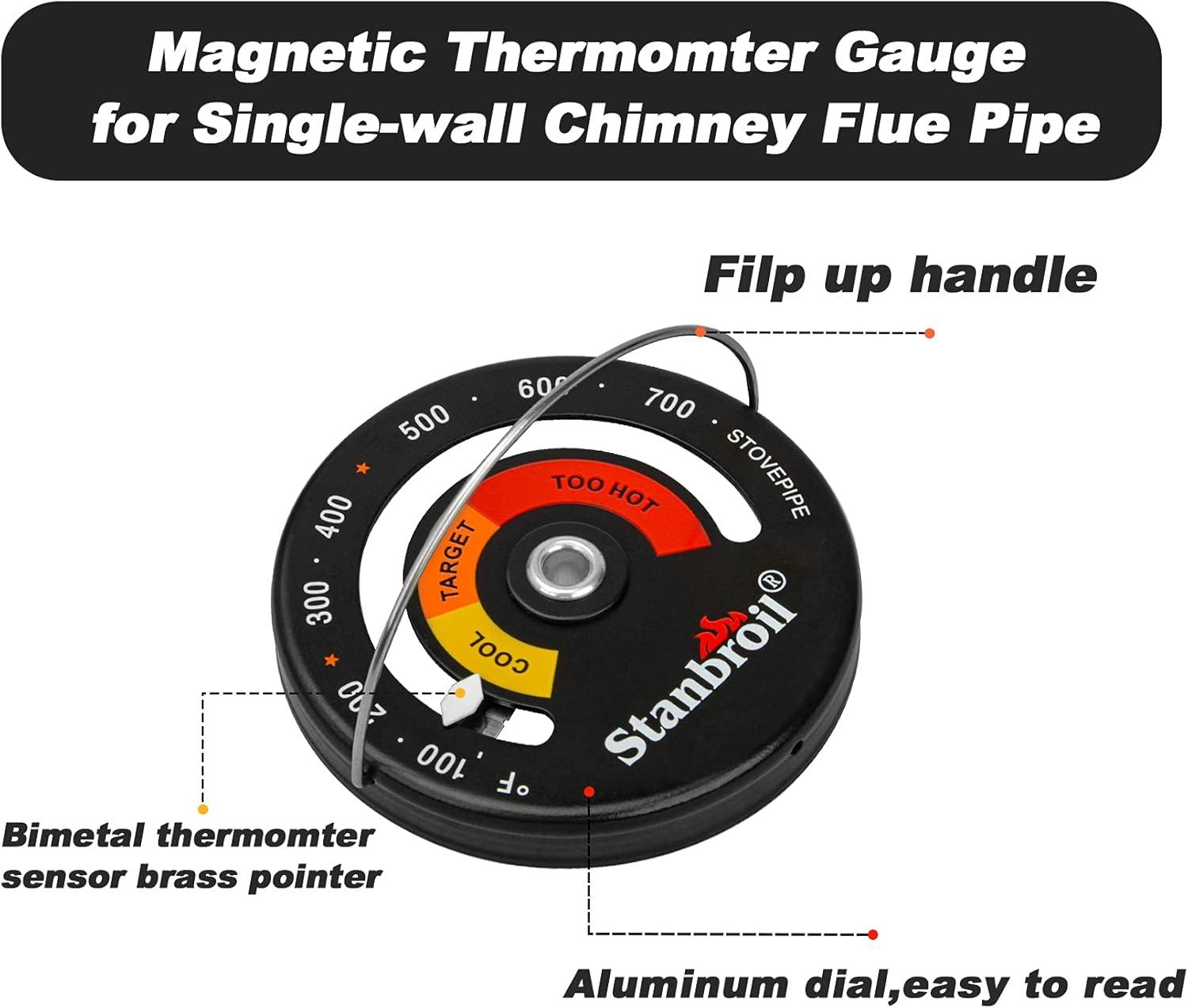 Stanbroil Magnetic Wood Stove Pipe Thermometer, Flue Pipe Temperature Meter for Wood Log Chimney Pipe(Chimney Pipe Meter)