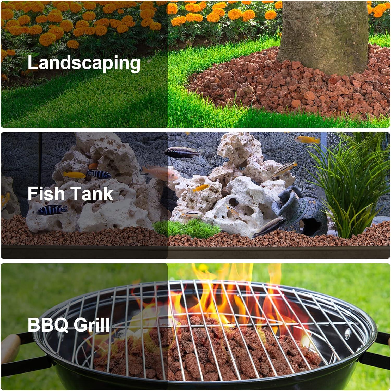 Stanbroil 10 Pounds Black Lava Rock Granules, Decorative Landscaping for Fire Bowls, Fire Pits, Gas Log Sets, Indoor or Outdoor Fireplaces(1 1/5″ – 2″)(Red)