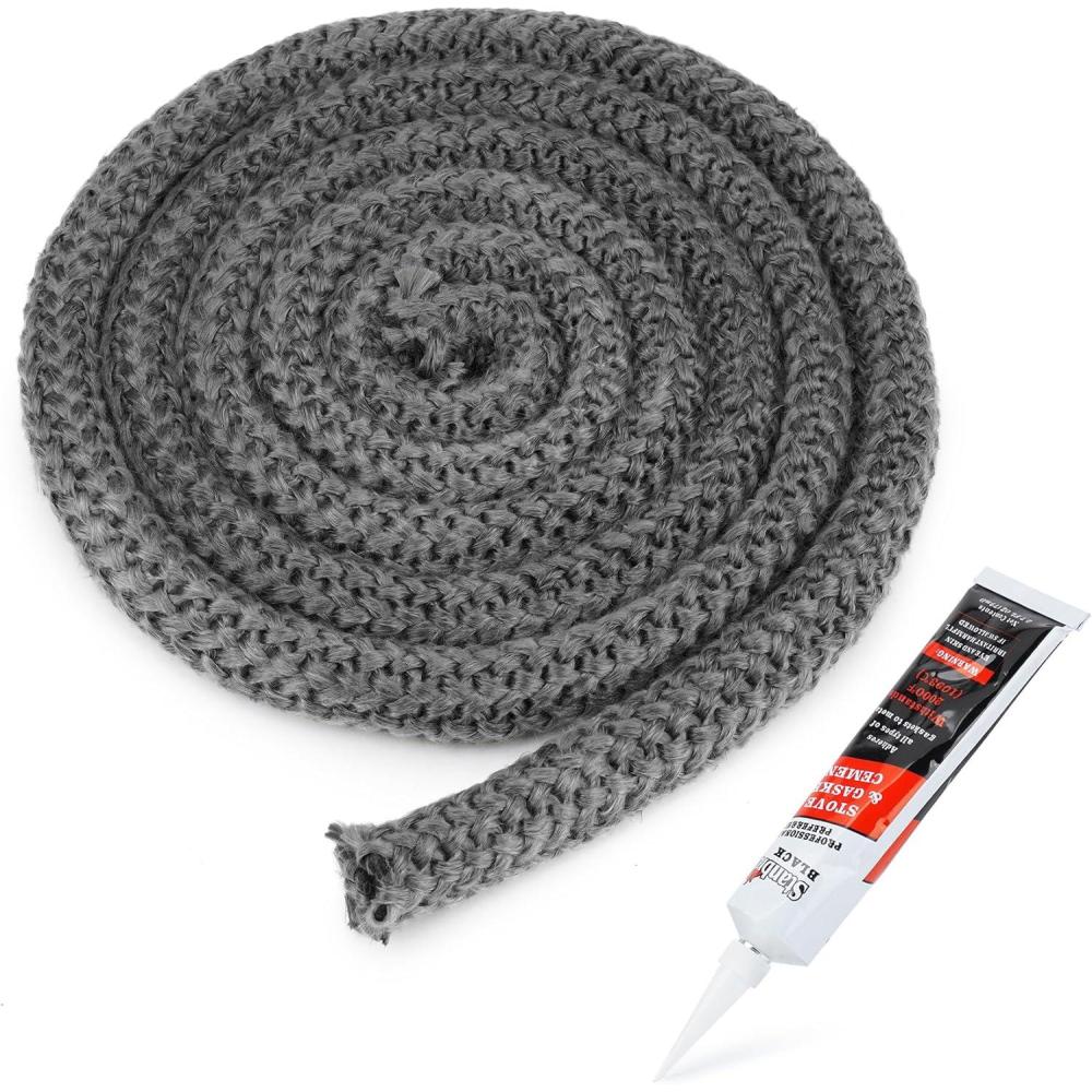 Stanbroil Graphite Impregnated Fiberglass Flat Rope Seal and High Temperature Cement Gasket Kit Replacement for Wood Stoves – 5/8″ x 1/8″ x 84″(3/4″ x 84″ Rope)
