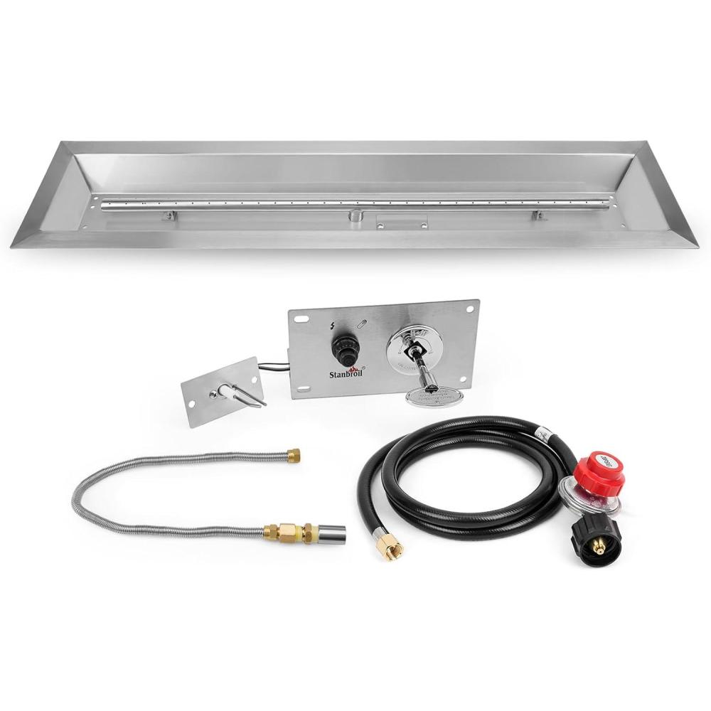 Stanbroil 36 x 6 Inch Linear Fire Pit Kit with Spark Ignition Kits, 304 Stainless Steel Propane Gas Firepit Insert for Outdoor DIY Firepit Project – Propane Gas Version(48″x 6″)