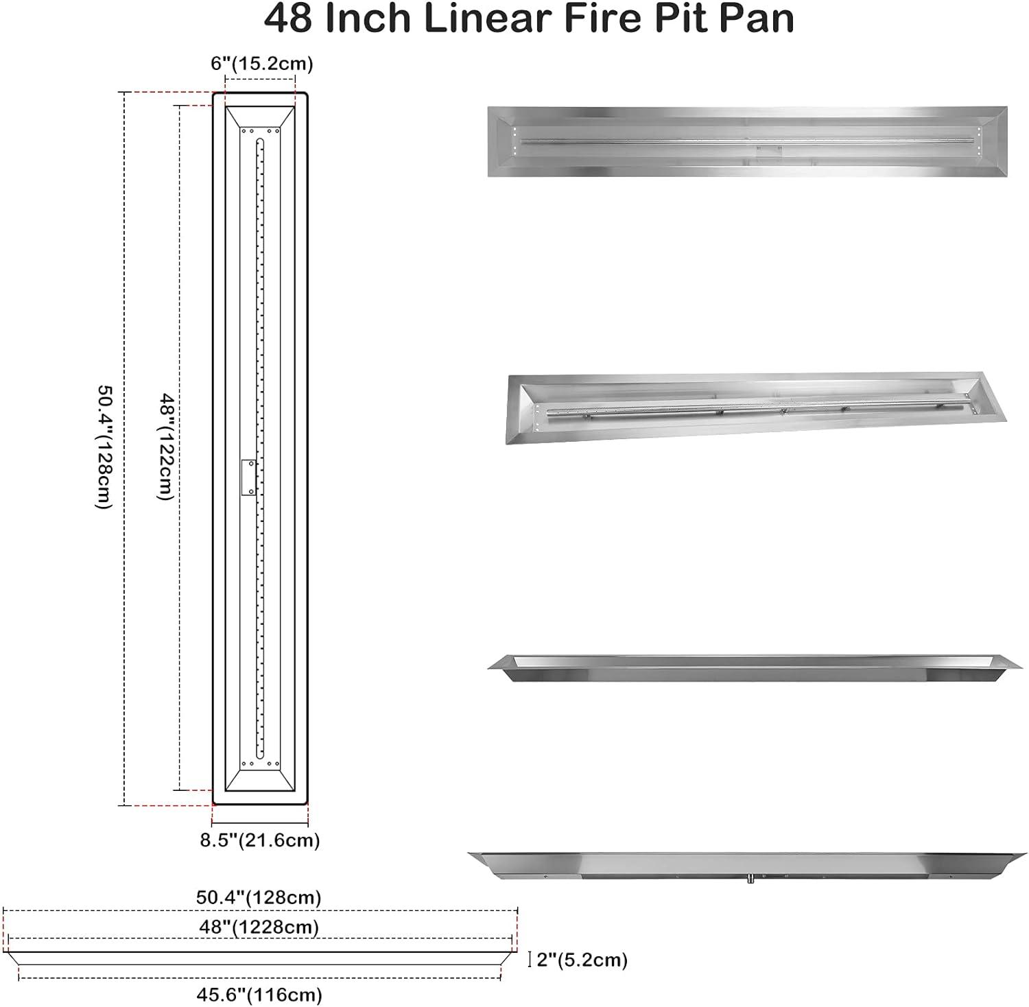 Stanbroil 36 x 6 Inch Linear Fire Pit Kit with Spark Ignition Kits, 304 Stainless Steel Propane Gas Firepit Insert for Outdoor DIY Firepit Project – Propane Gas Version(48″x 6″)