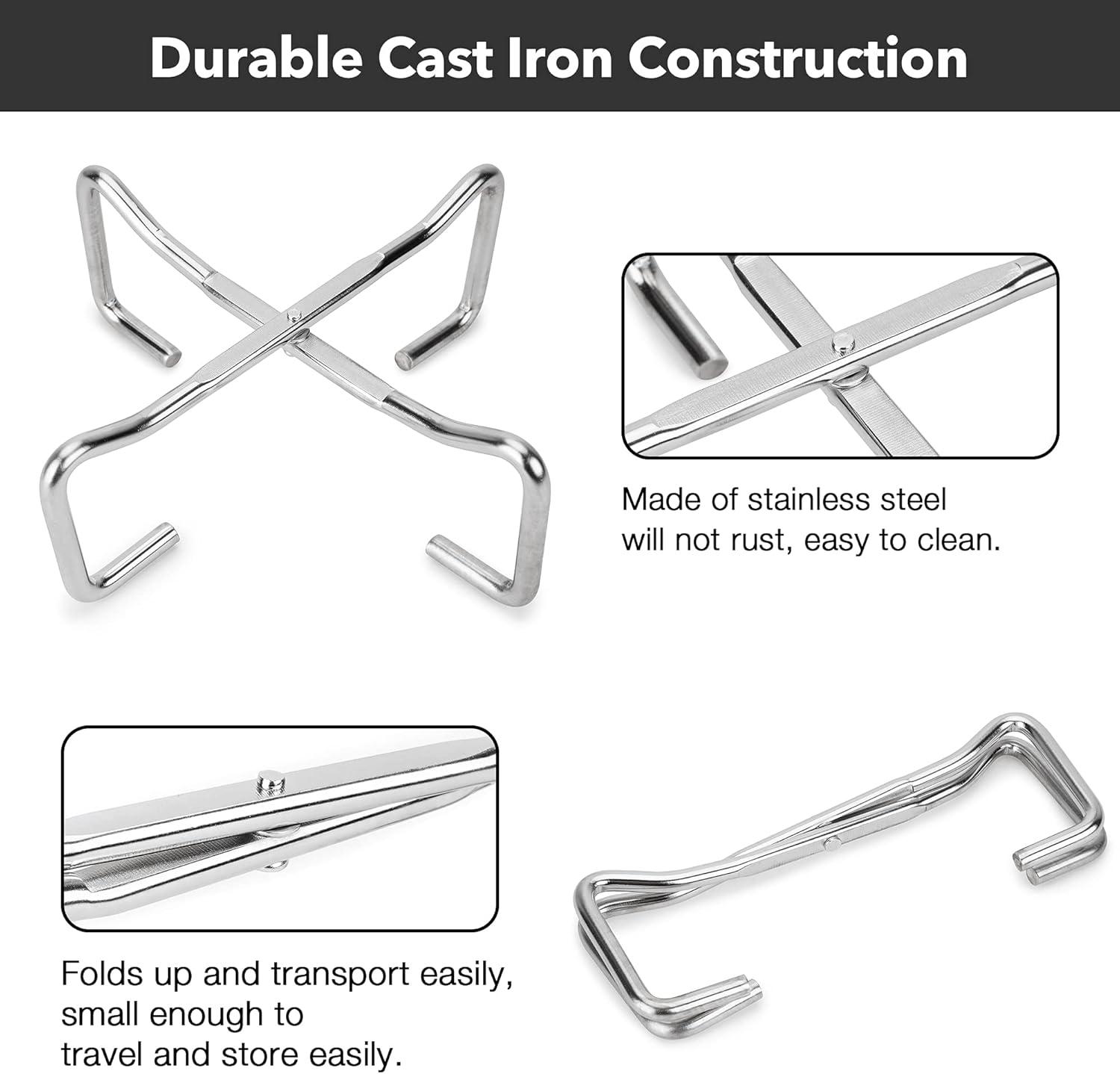 Stanbroil 8″ Stainless Steel Folding Dutch Oven Lid Stand for Campfire Cooking, 4-in-1 Folding Pot Stand Camp Dutch Oven Tool