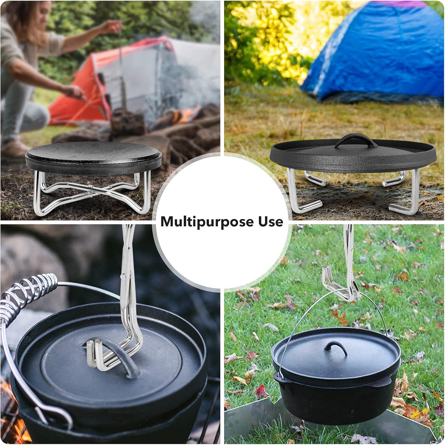Stanbroil 8″ Stainless Steel Folding Dutch Oven Lid Stand for Campfire Cooking, 4-in-1 Folding Pot Stand Camp Dutch Oven Tool