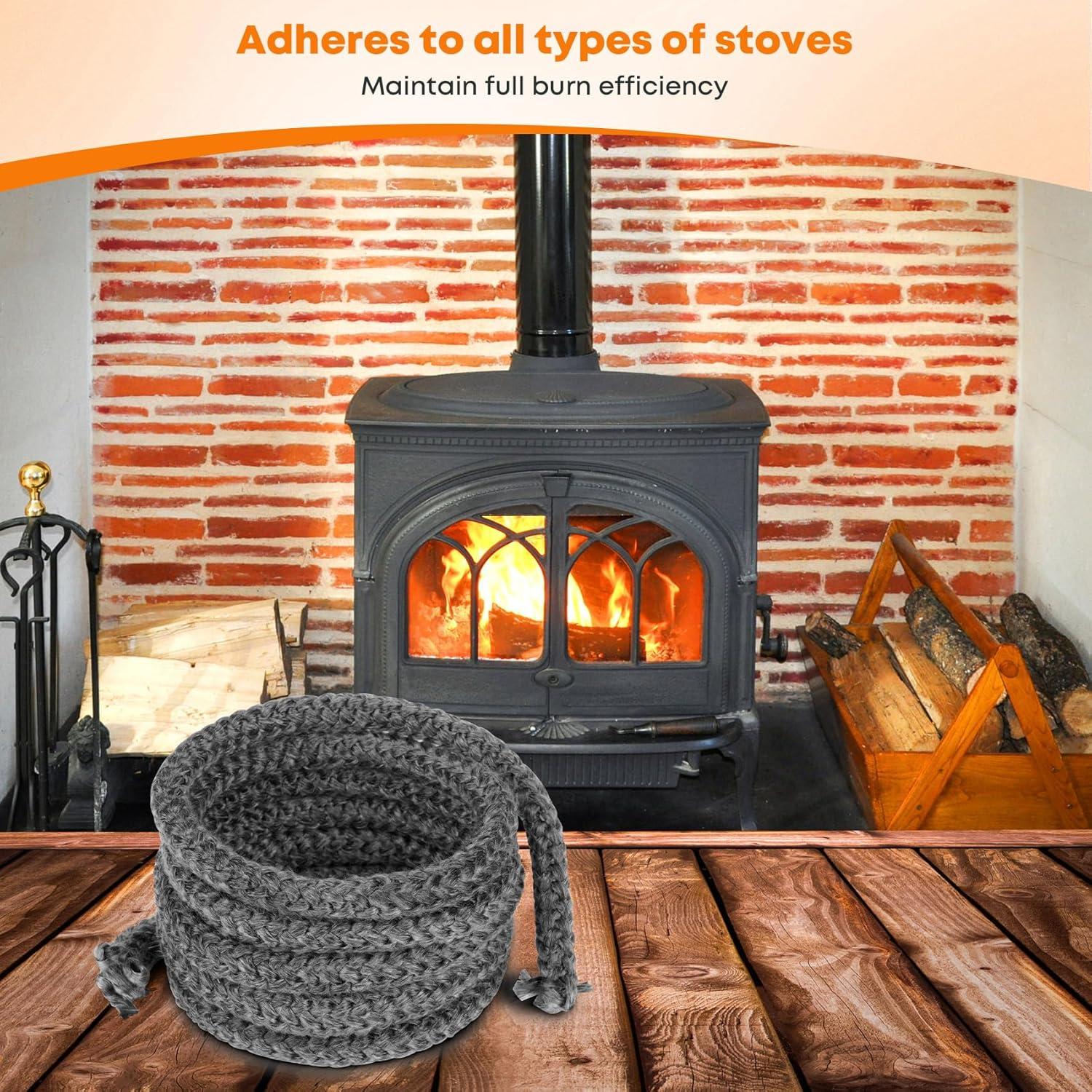 Stanbroil Wood Stove Gasket, 1/4″ x 84″ Graphite Impregnated Fiberglass Rope Seal and High-Temperature Cement Gasket Replacement for Wood Stoves Door(1/2″ x 84″ Rope)