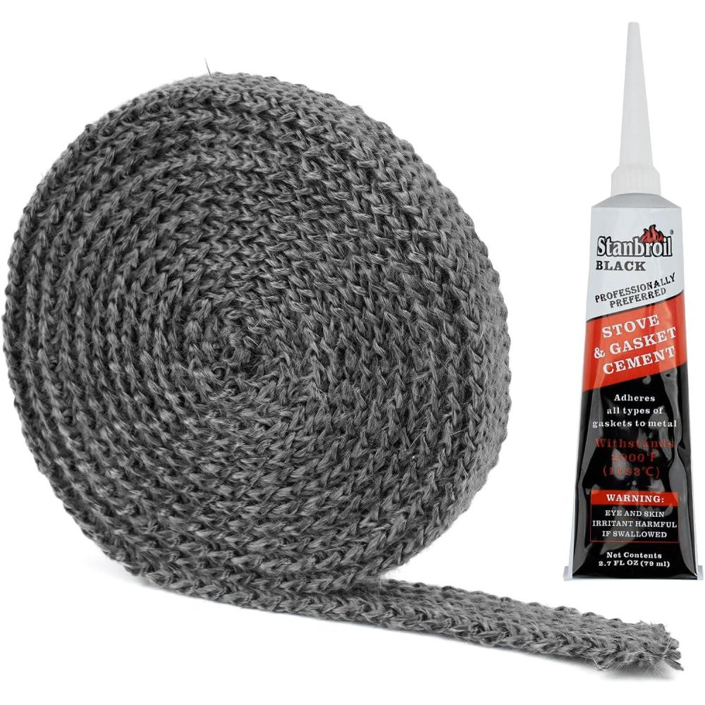 Stanbroil Graphite Impregnated Fiberglass Flat Rope Seal and High Temperature Cement Gasket Kit Replacement for Wood Stoves – 5/8″ x 1/8″ x 84″(5/8″ x 1/8″ x 84″ Flat Rope)