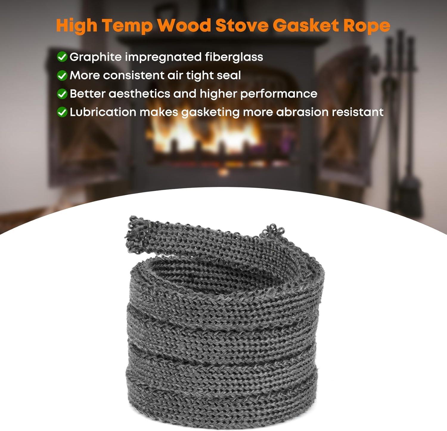 Stanbroil Graphite Impregnated Fiberglass Flat Rope Seal and High Temperature Cement Gasket Kit Replacement for Wood Stoves – 5/8″ x 1/8″ x 84″(5/8″ x 1/8″ x 84″ Flat Rope)