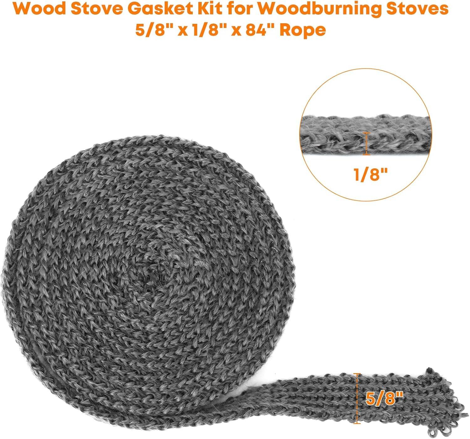 Stanbroil Graphite Impregnated Fiberglass Flat Rope Seal and High Temperature Cement Gasket Kit Replacement for Wood Stoves – 5/8″ x 1/8″ x 84″(5/8″ x 1/8″ x 84″ Flat Rope)