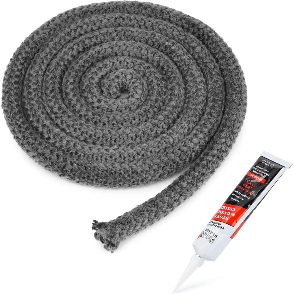 Stanbroil Graphite Impregnated Fiberglass Flat Rope Seal and High Temperature Cement Gasket Kit Replacement for Wood Stoves – 5/8″ x 1/8″ x 84″(5/8″ x 84″ Rope)