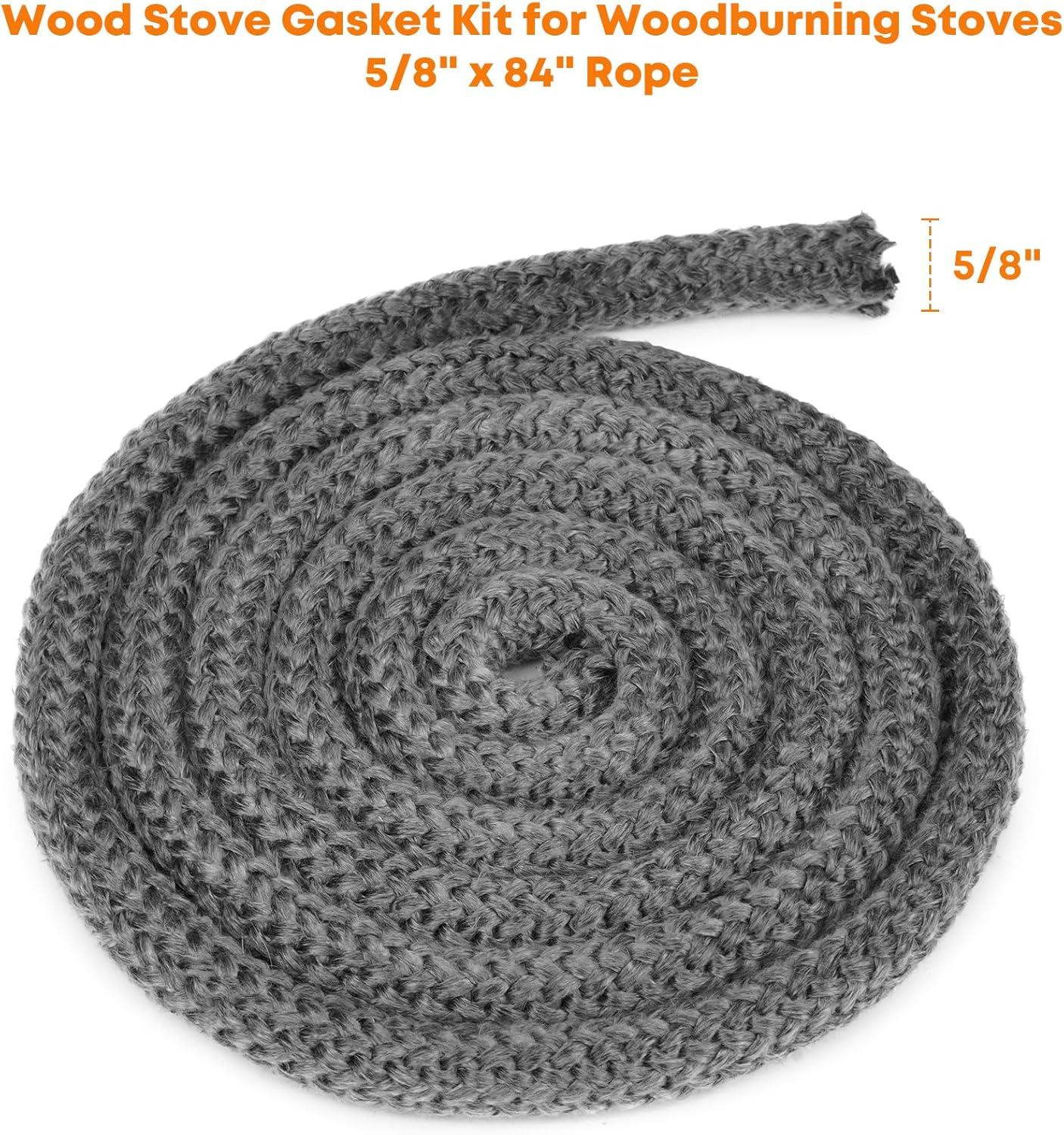 Stanbroil Graphite Impregnated Fiberglass Flat Rope Seal and High Temperature Cement Gasket Kit Replacement for Wood Stoves – 5/8″ x 1/8″ x 84″(5/8″ x 84″ Rope)