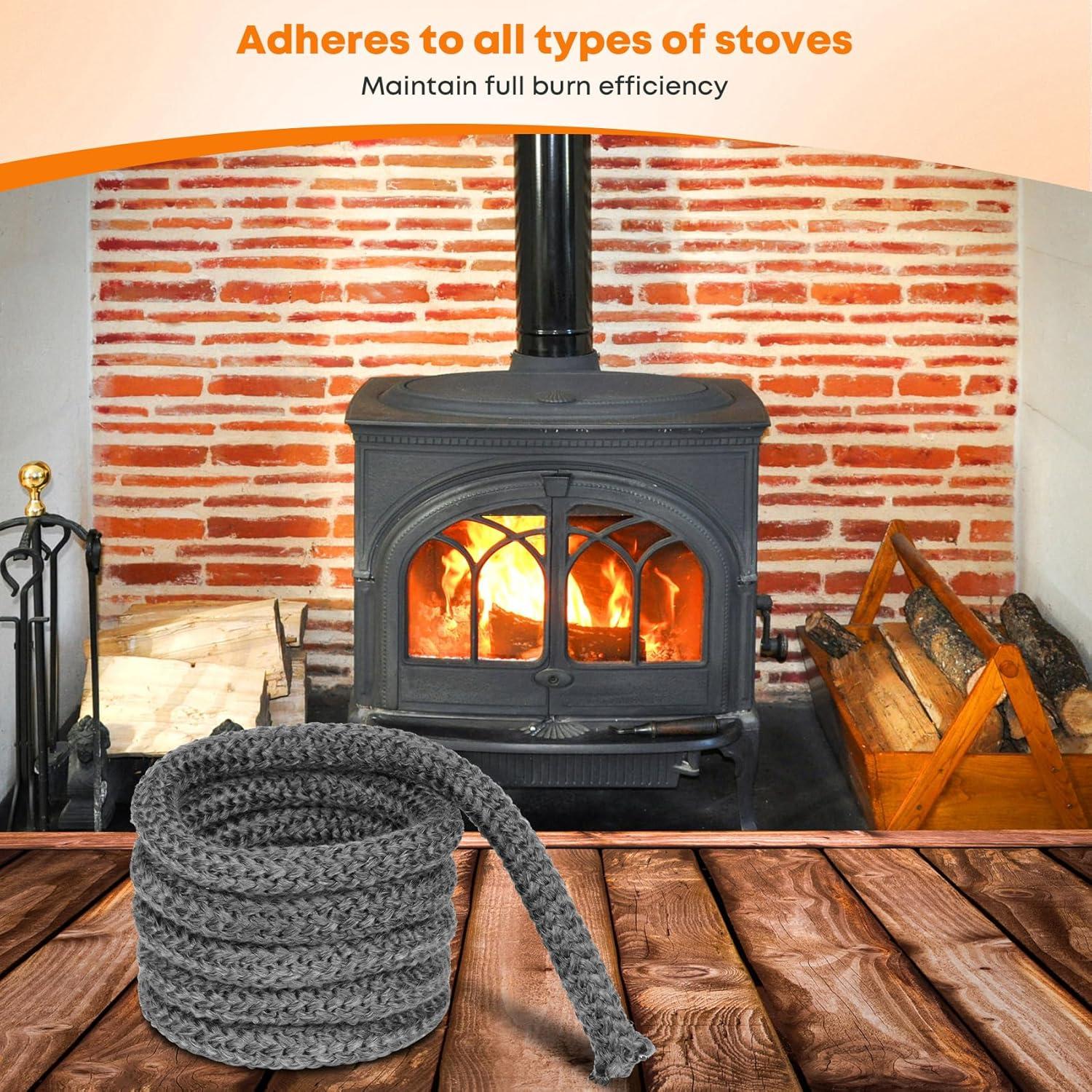 Stanbroil Wood Stove Gasket, 1/4″ x 84″ Graphite Impregnated Fiberglass Rope Seal and High-Temperature Cement Gasket Replacement for Wood Stoves Door(5/8″ x 84″ Rope)