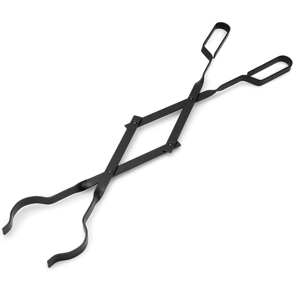 Stanbroil Outdoor Campfire Fireplace Tongs, 26″ Long, Log Grabber, Black(Black Steel)